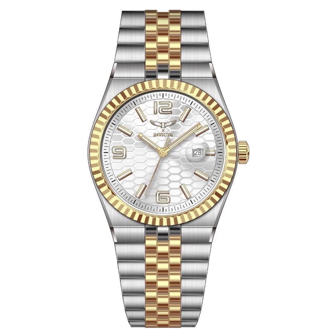 Invicta Specialty 69862 Mens Two Tone Gold Silver Honeycomb Dial Fluted Bezel