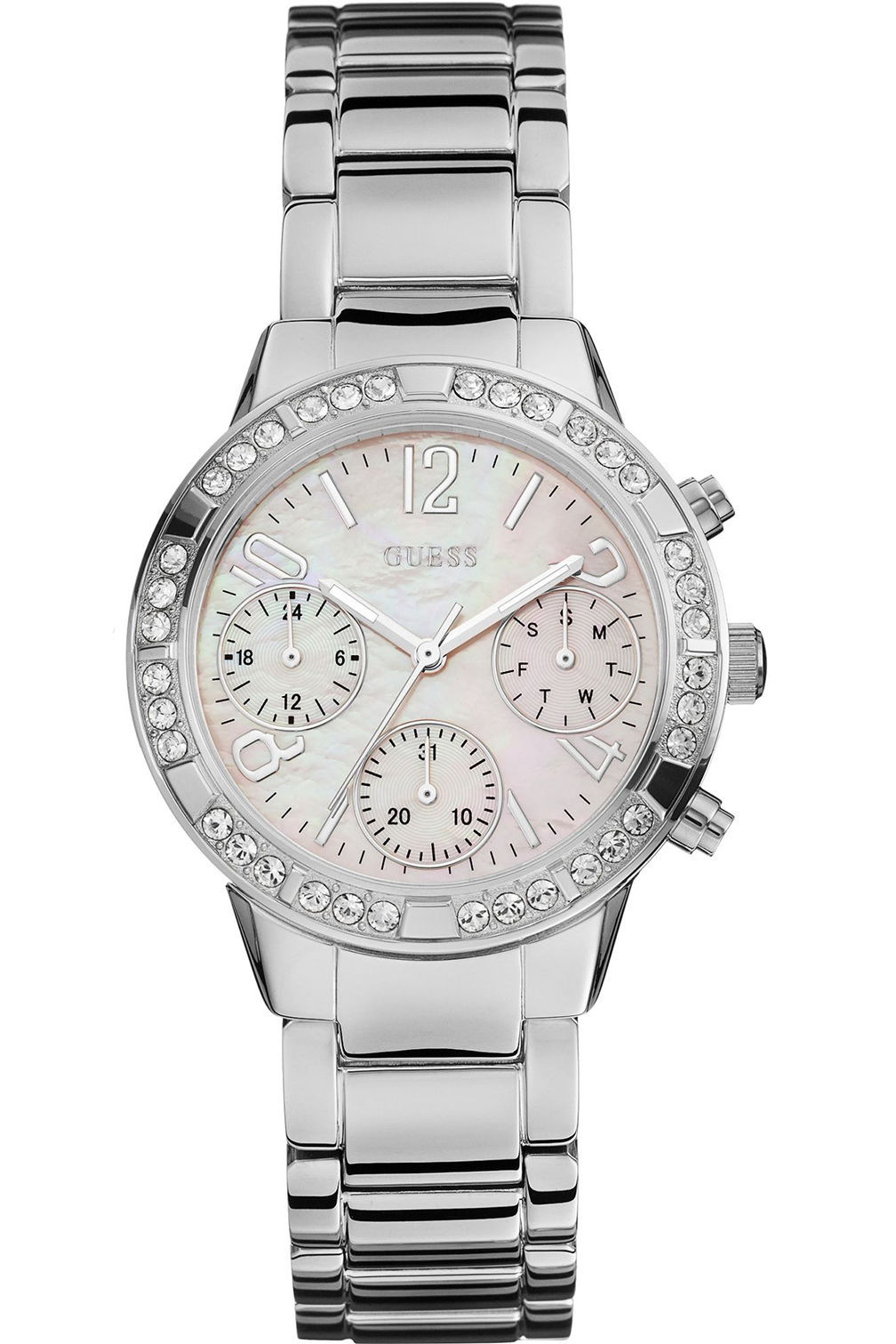 GUESS W0546L1,Ladies Dress,Stainless Steel,Silver-Tone,Crystal Accented Bezel,WR