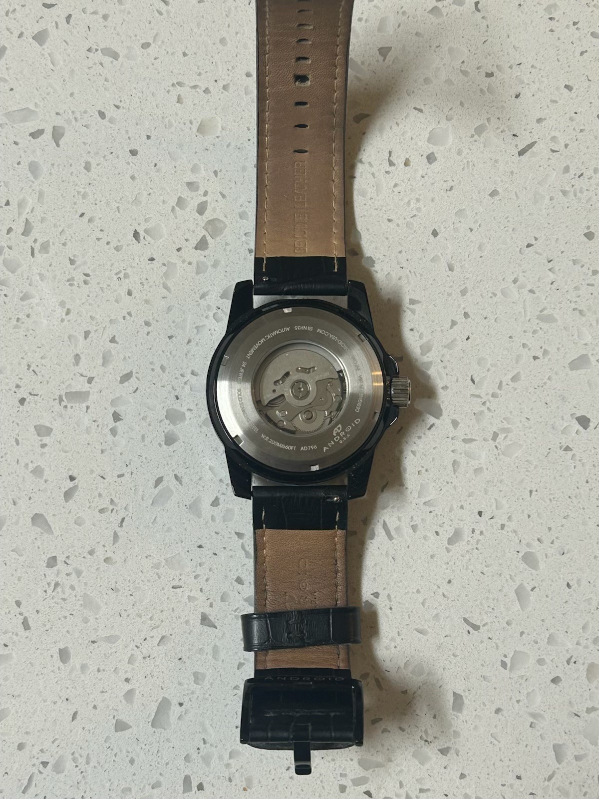 Android USA AD736 48mm 3D Flying Dragon Blue MOP Automatic Watch Black PVD