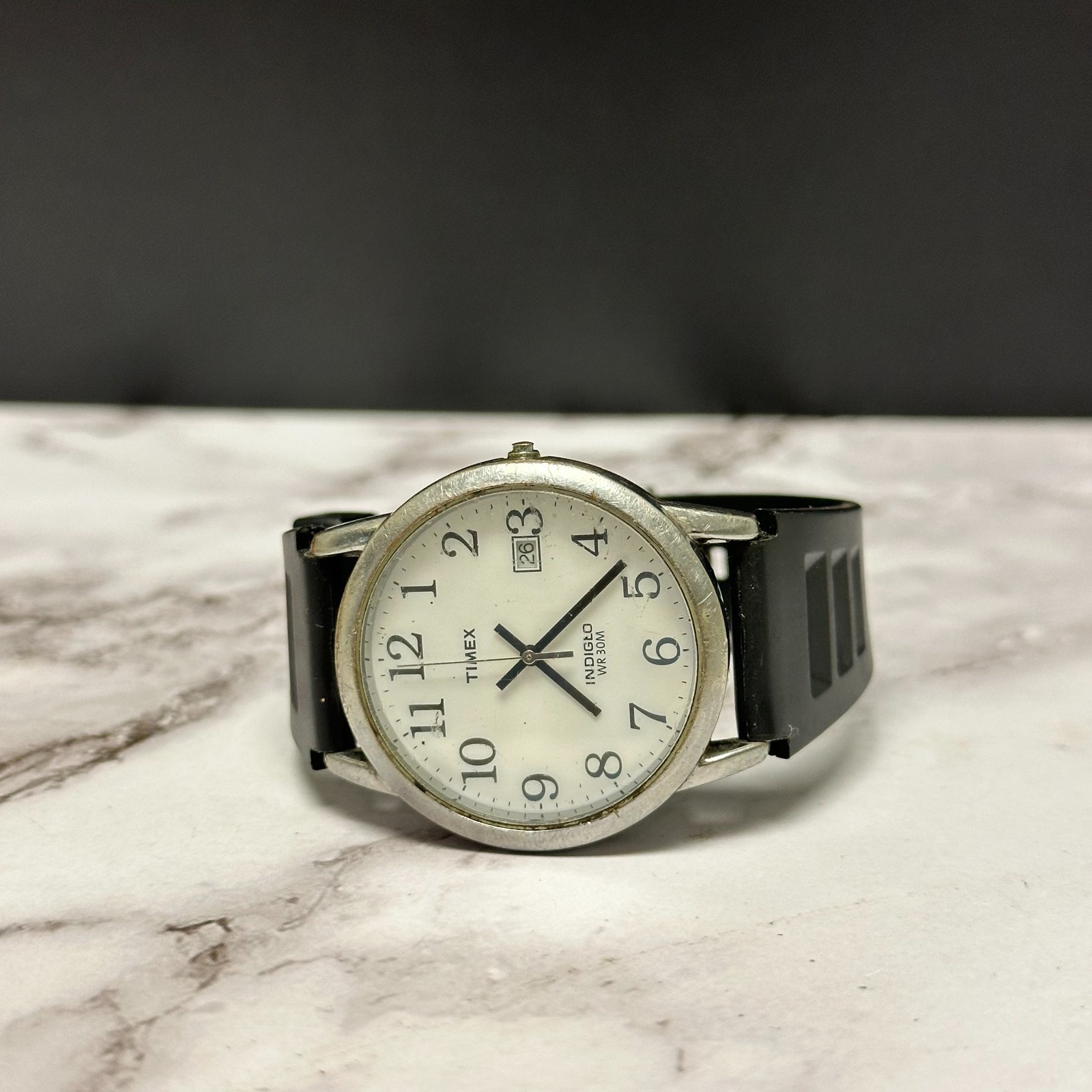 Timex Easy Reader Watch Men Silver Tone MISSING CROWN TOP Working 9.5″