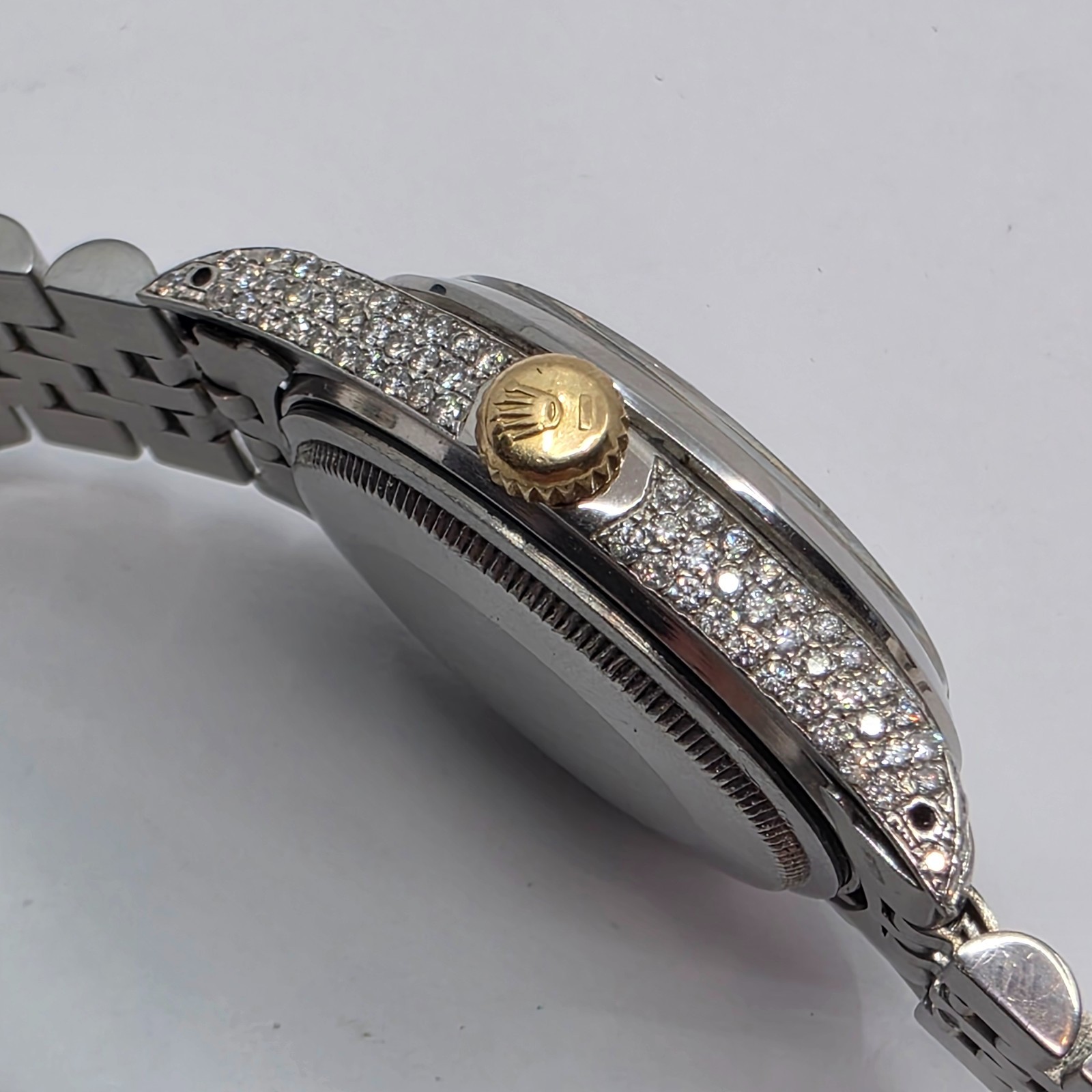 Rolex Custom Set Natural Diamond Bust Down Stainless Steel Menes Watch