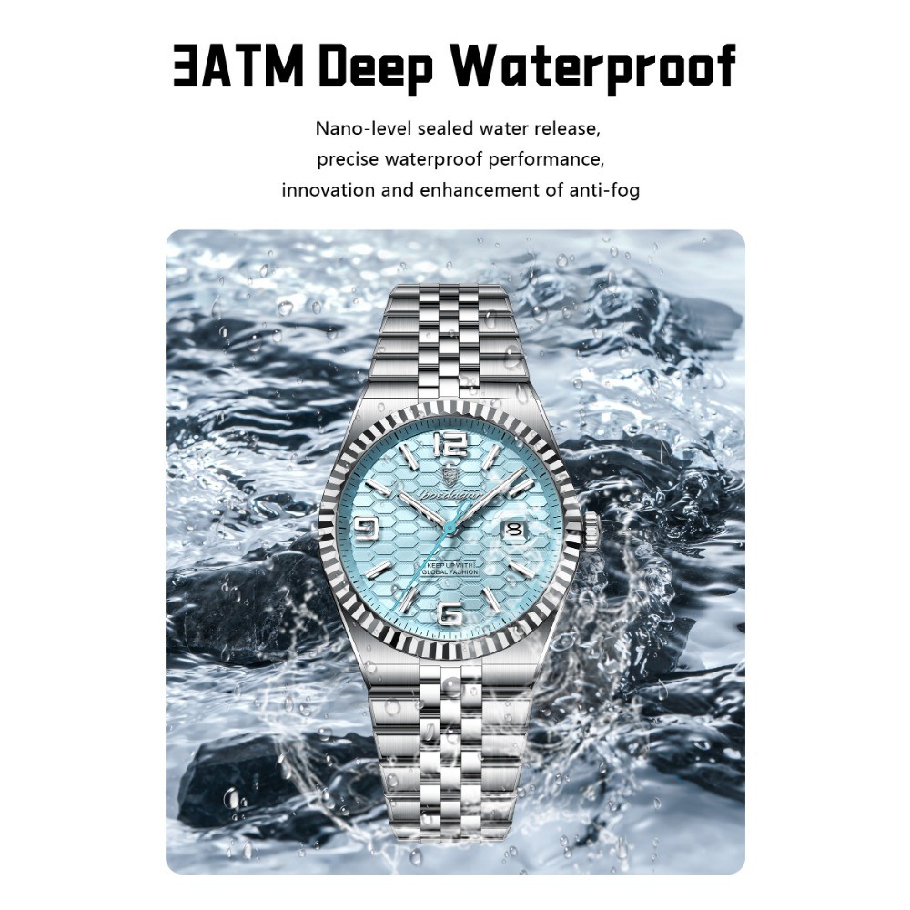 POEDAGAR Men Waterproof Luminous Date Luxury Stainless Steel Quartz Watch