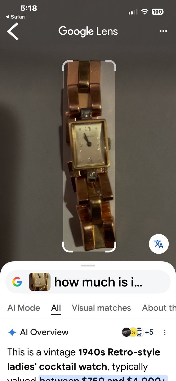 Watch- Tiffany & Company. Vintage 1940’s Era Wind Up Watch with Diamonds