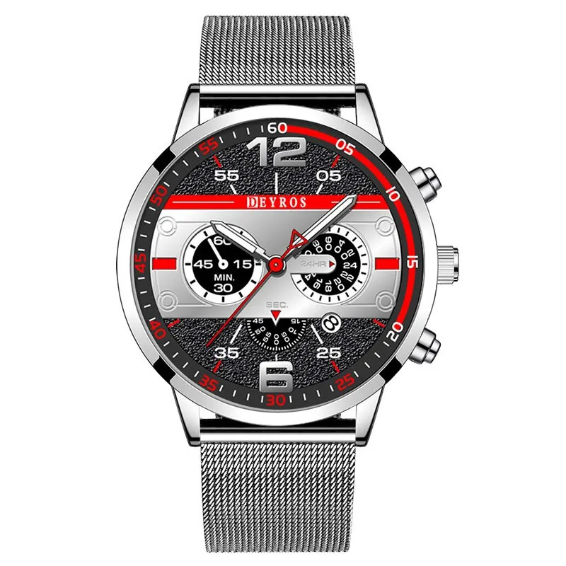 Men’s Luxury Quartz Sports Watch with Stainless Steel Mesh and Luminous Features