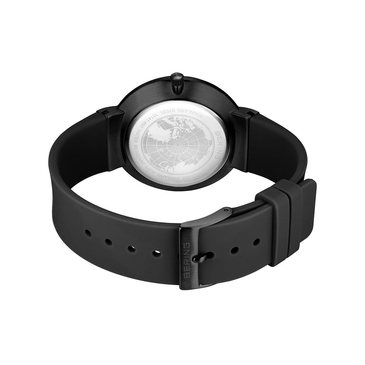 Bering Time – Unisex Black & Red Quartz Watch w/ Silicone Strap – 10141-402
