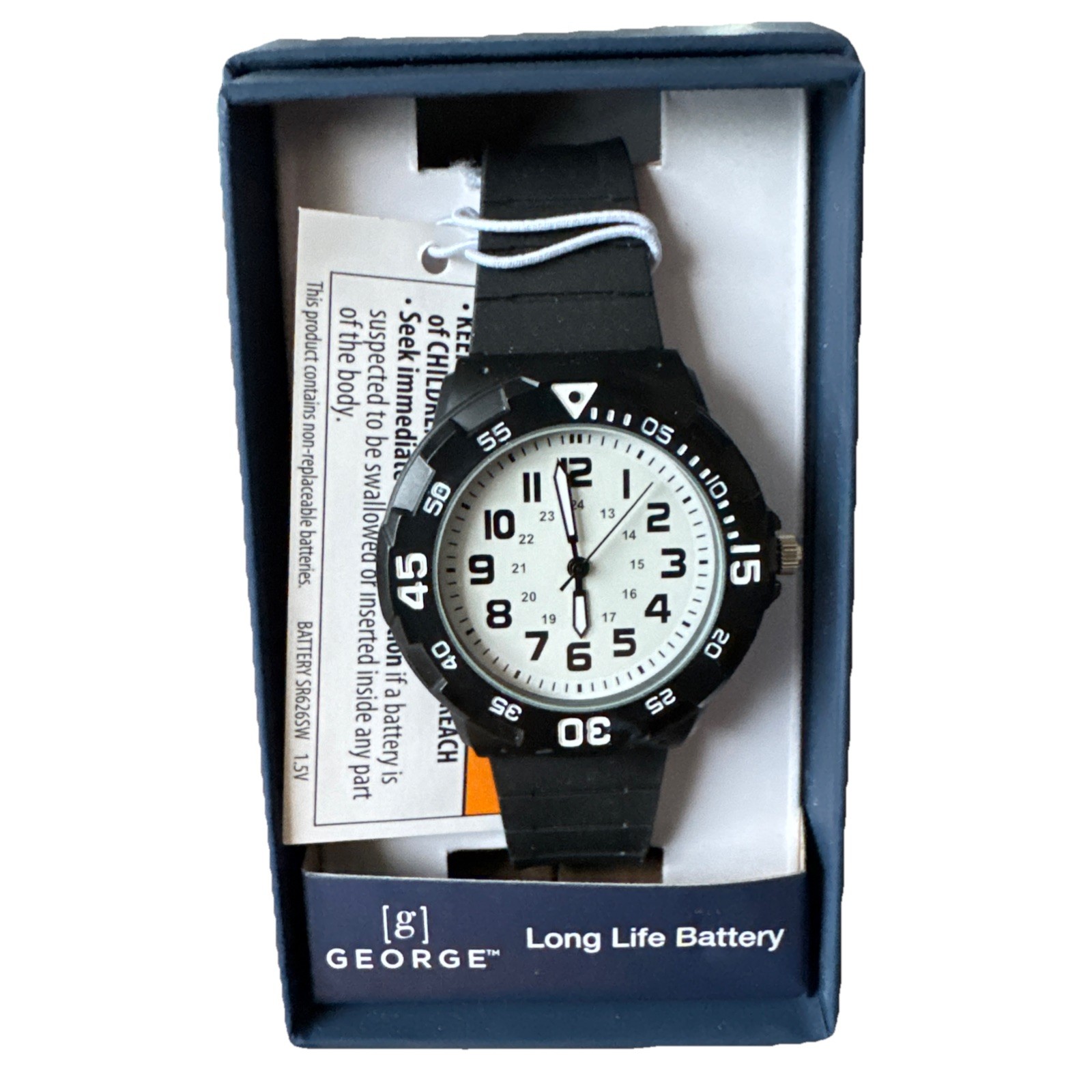 George Wrist Watch W Long Life Battery Black 2 Piece Strap W Box And Papers