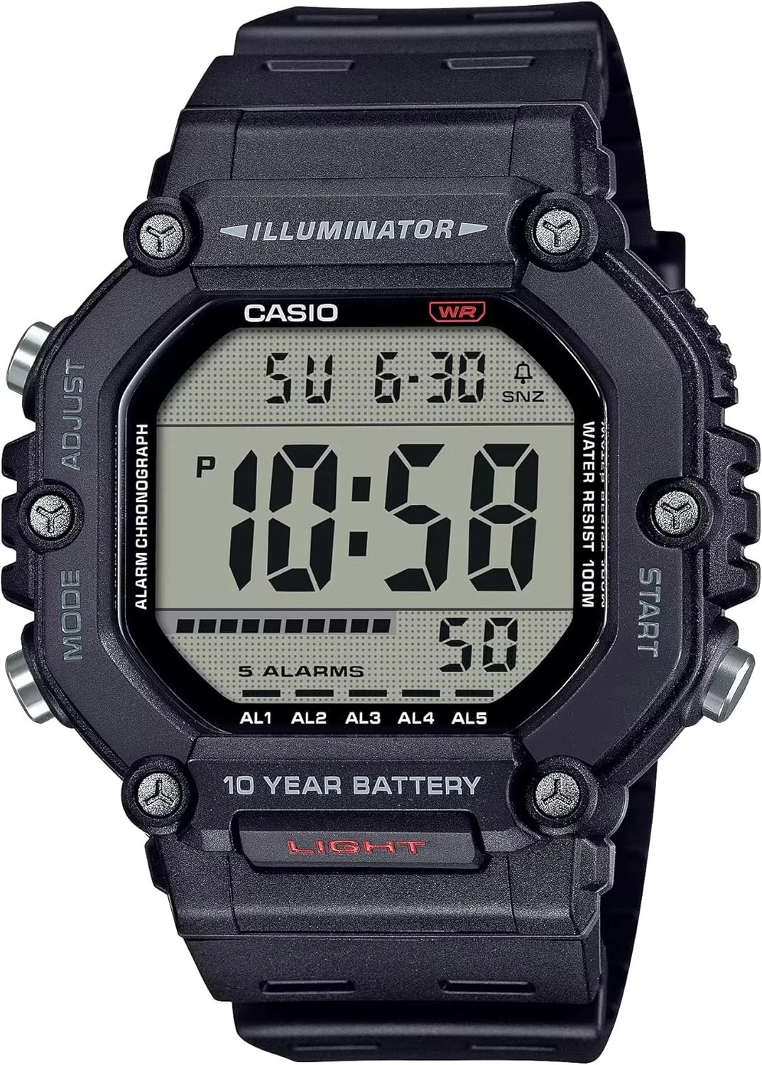 Casio AE-1600H-1A Digital Watch WR100 10 Year Battery Alarm LED Illuminator NEW