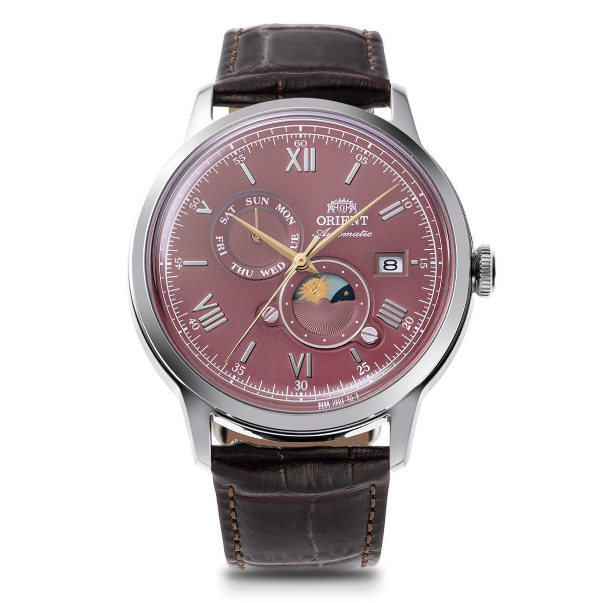 Orient Bambino RN-AK0807R SUN & MOON Red Dial Automatic Mechanical Men Watch New