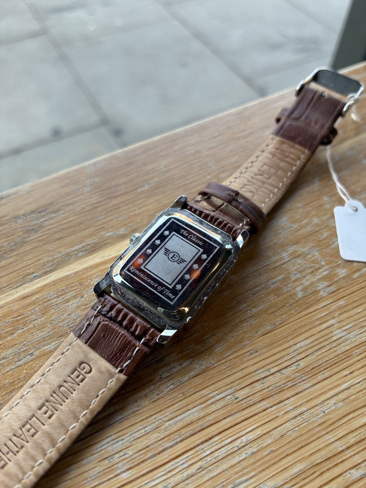 Eriksen Vintage Retro Rectangular Watch Silver Cream Dial Brown Leather