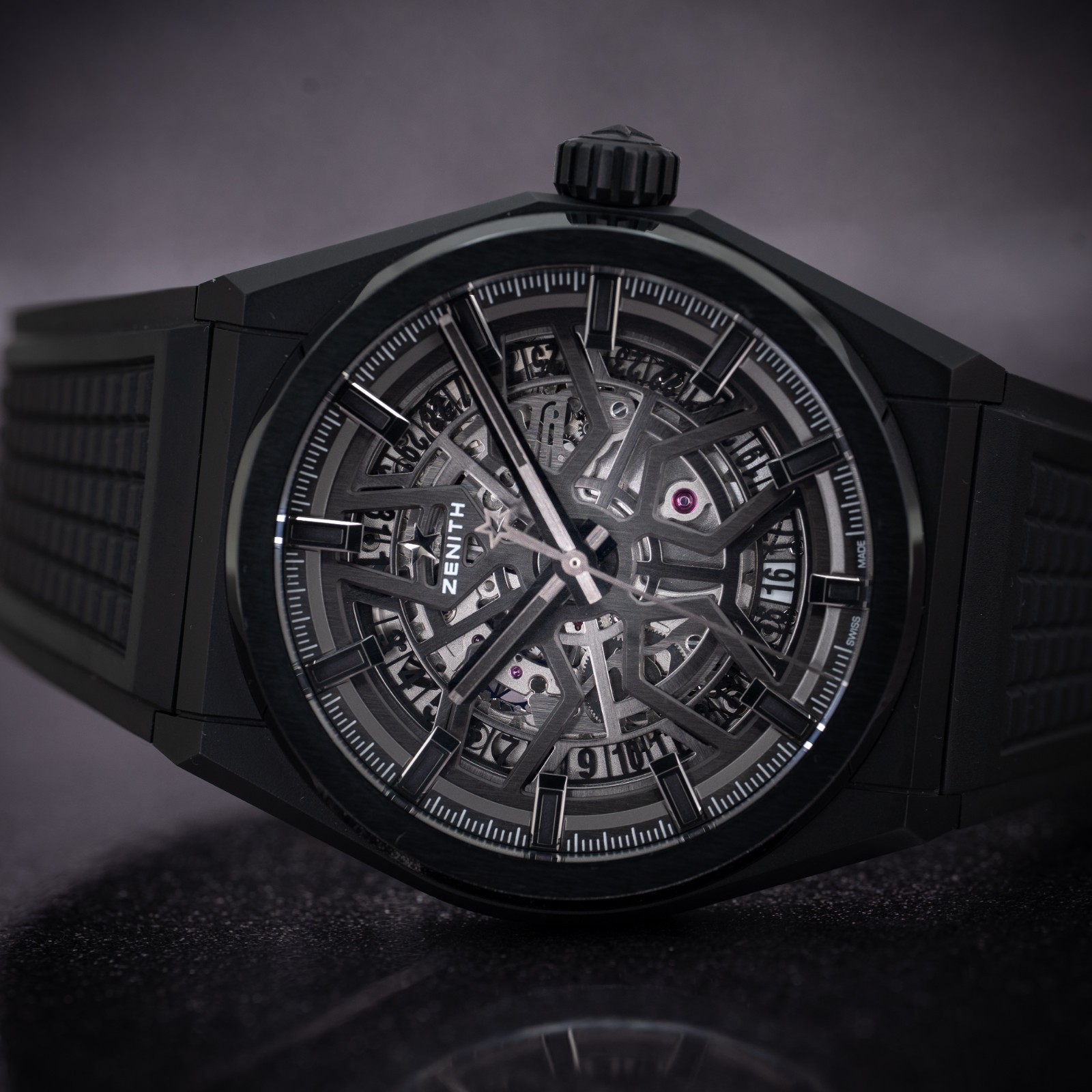 Zenith Defy Classic 41mm Black Ceramic Skeleton Rubber Strap Complete 2022