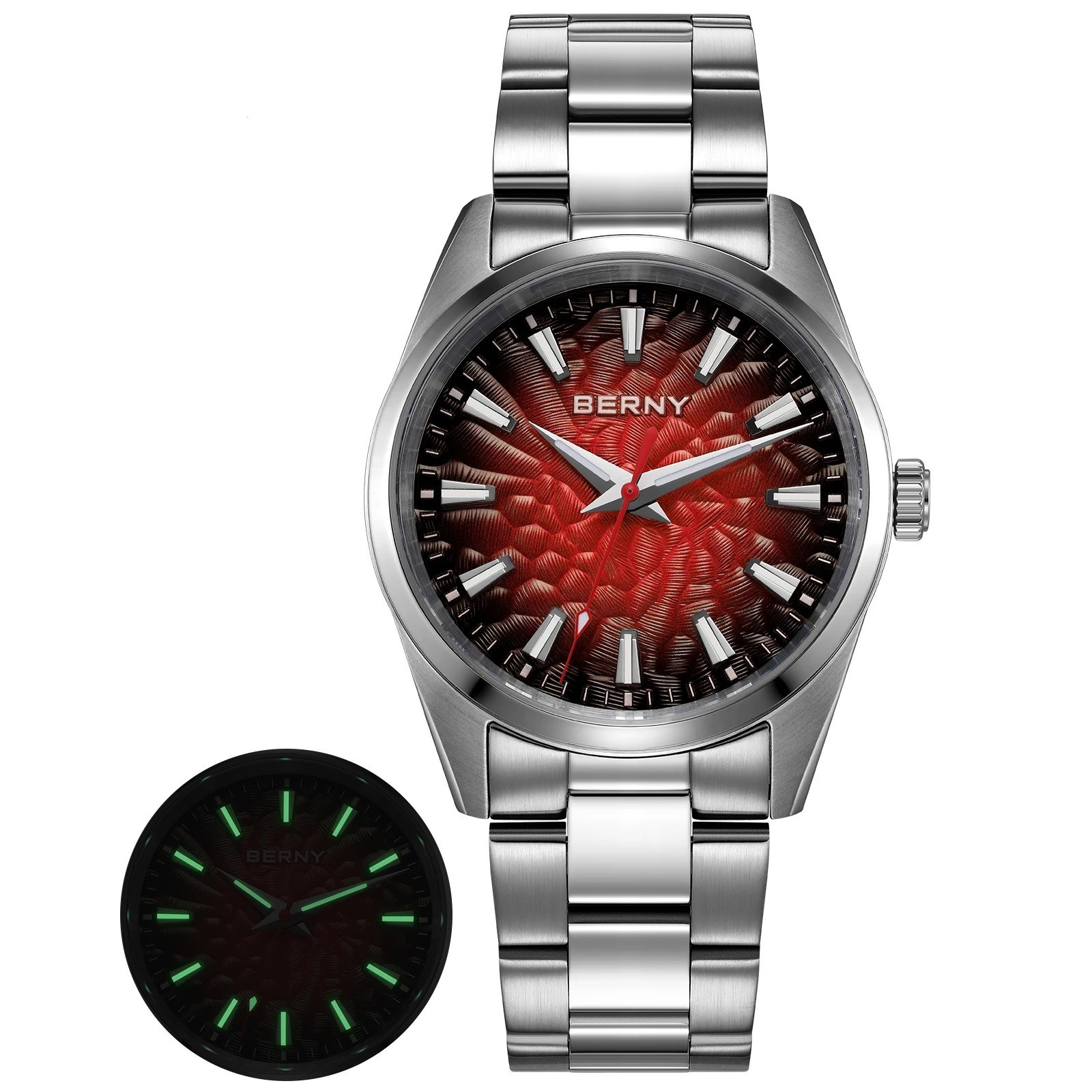 38MM BERNY Quartz Watch Men’s Luxury Sapphire 100M Waterproof Stainless Gift NEW