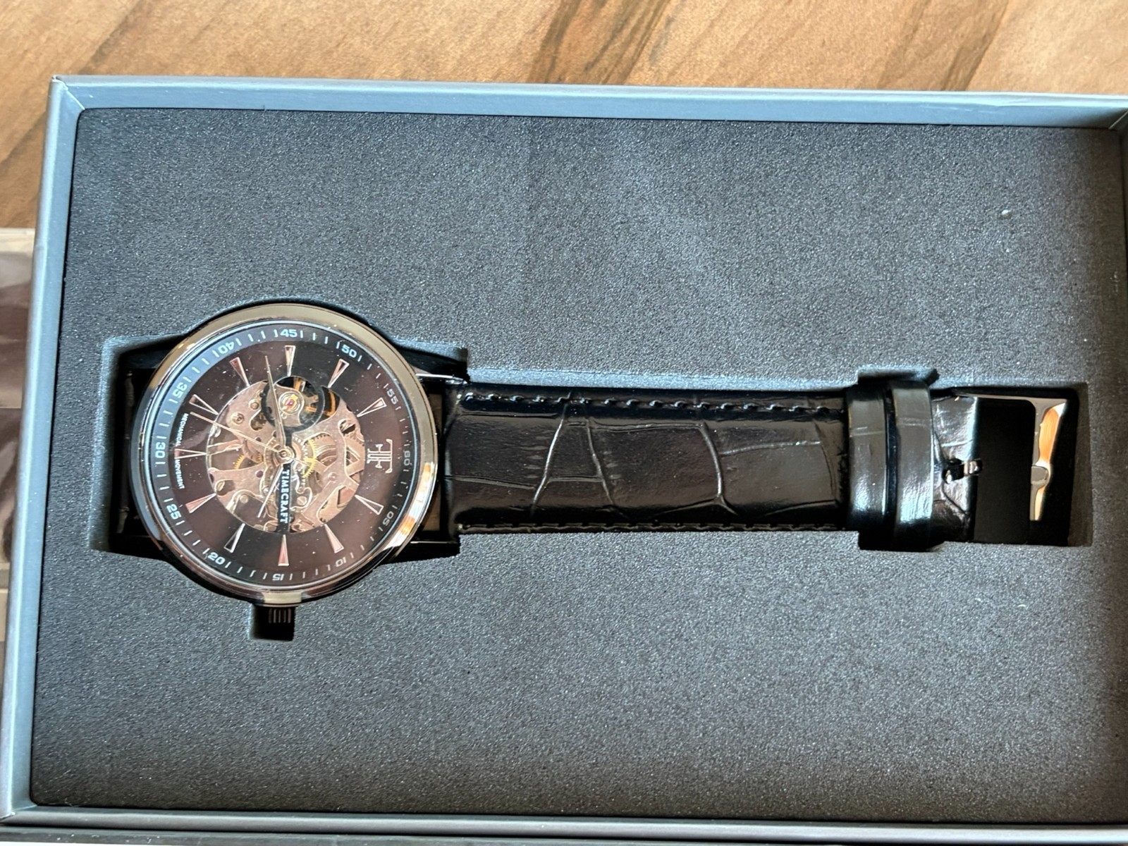 Timecraft FF Exhibition One Men’s Black Skeleton Watch Mechanical Movement NEW