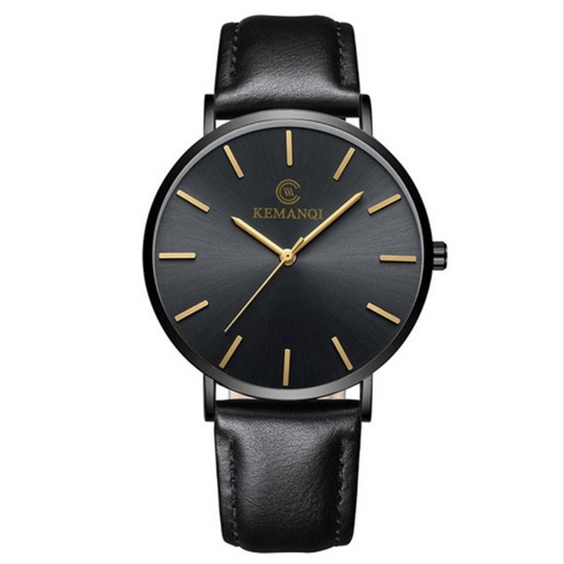 Ultra-thin Dial With Leather Band Numberless Quartz Wristwatches For Men