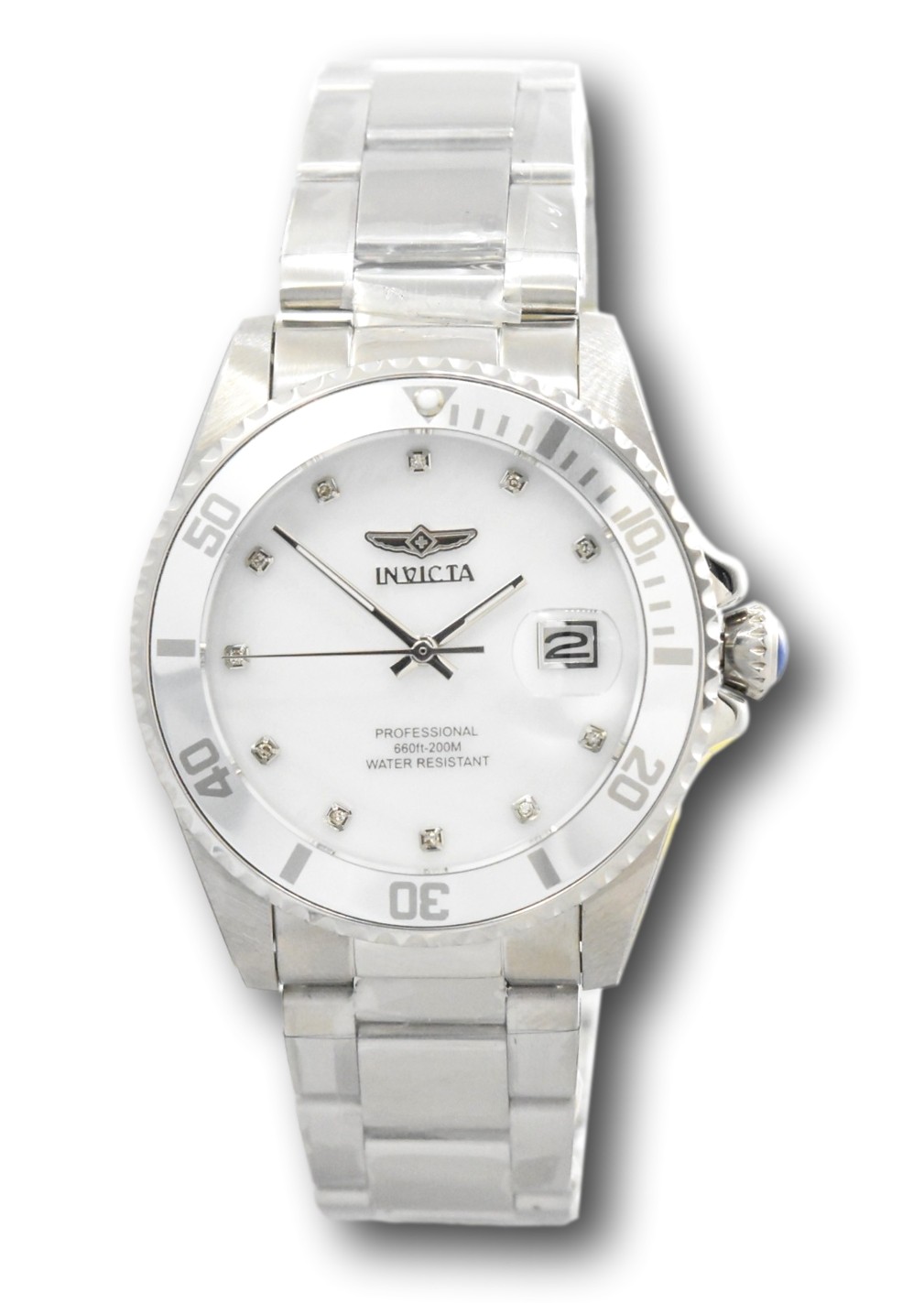 Invicta Pro Diver 38mm Women’s 11-Diamonds White MOP Dial Quartz Watch 31699