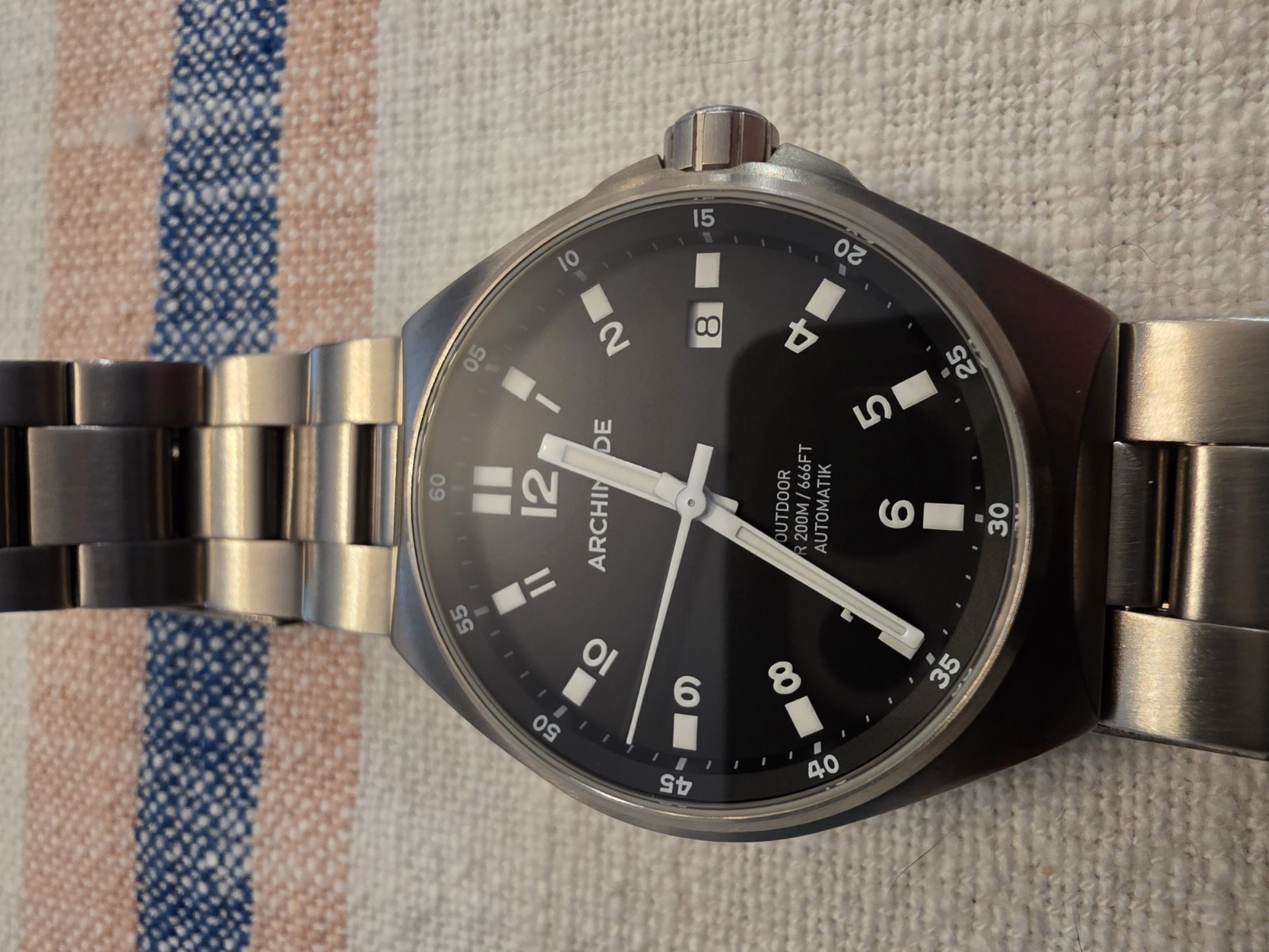 Archimede Outdoor Automatic Black Dial Sapphire 200m Date Steel Bracelet