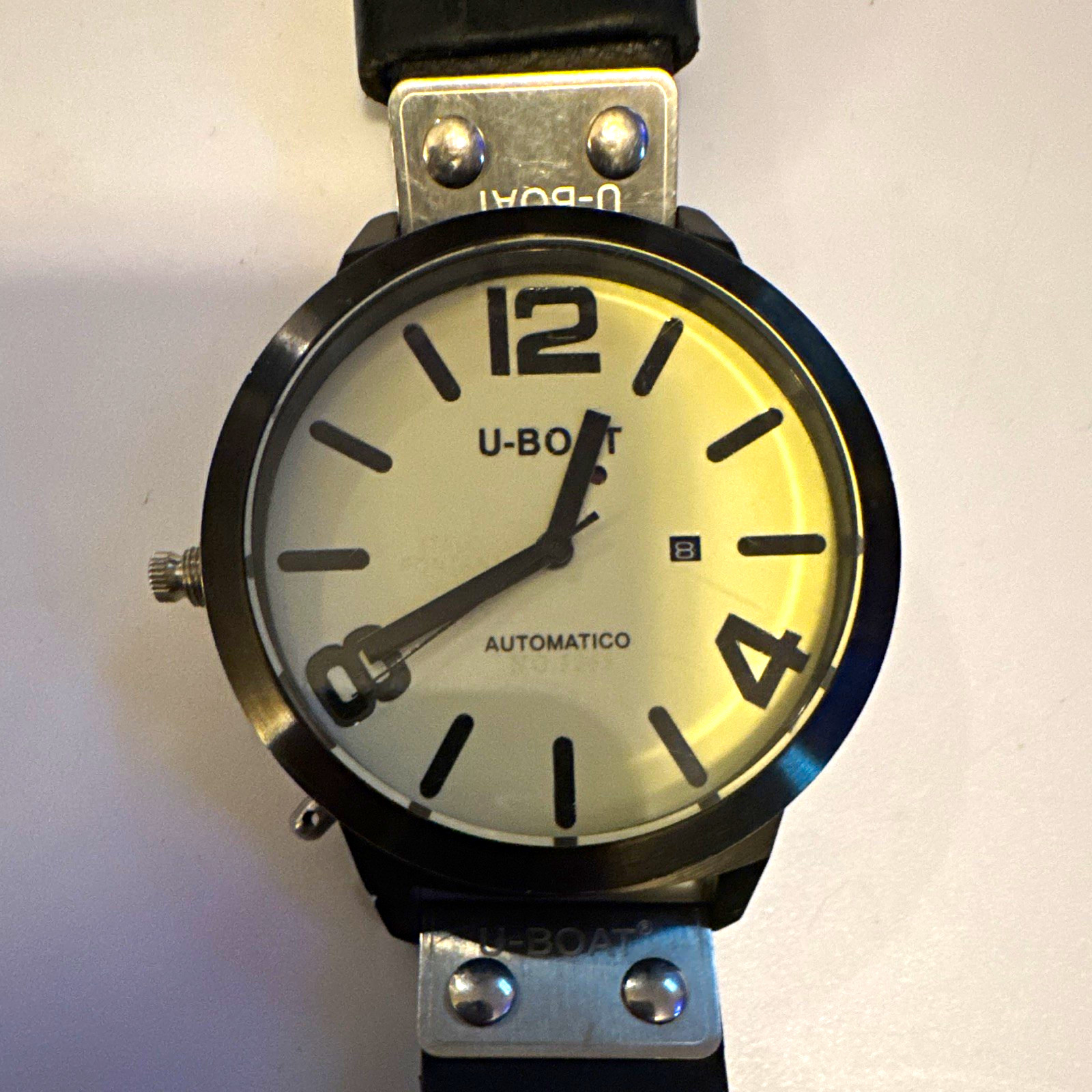 U-BOAT U-53 Automatic Self-Winding Date White Dial Black Steel 50m Leather