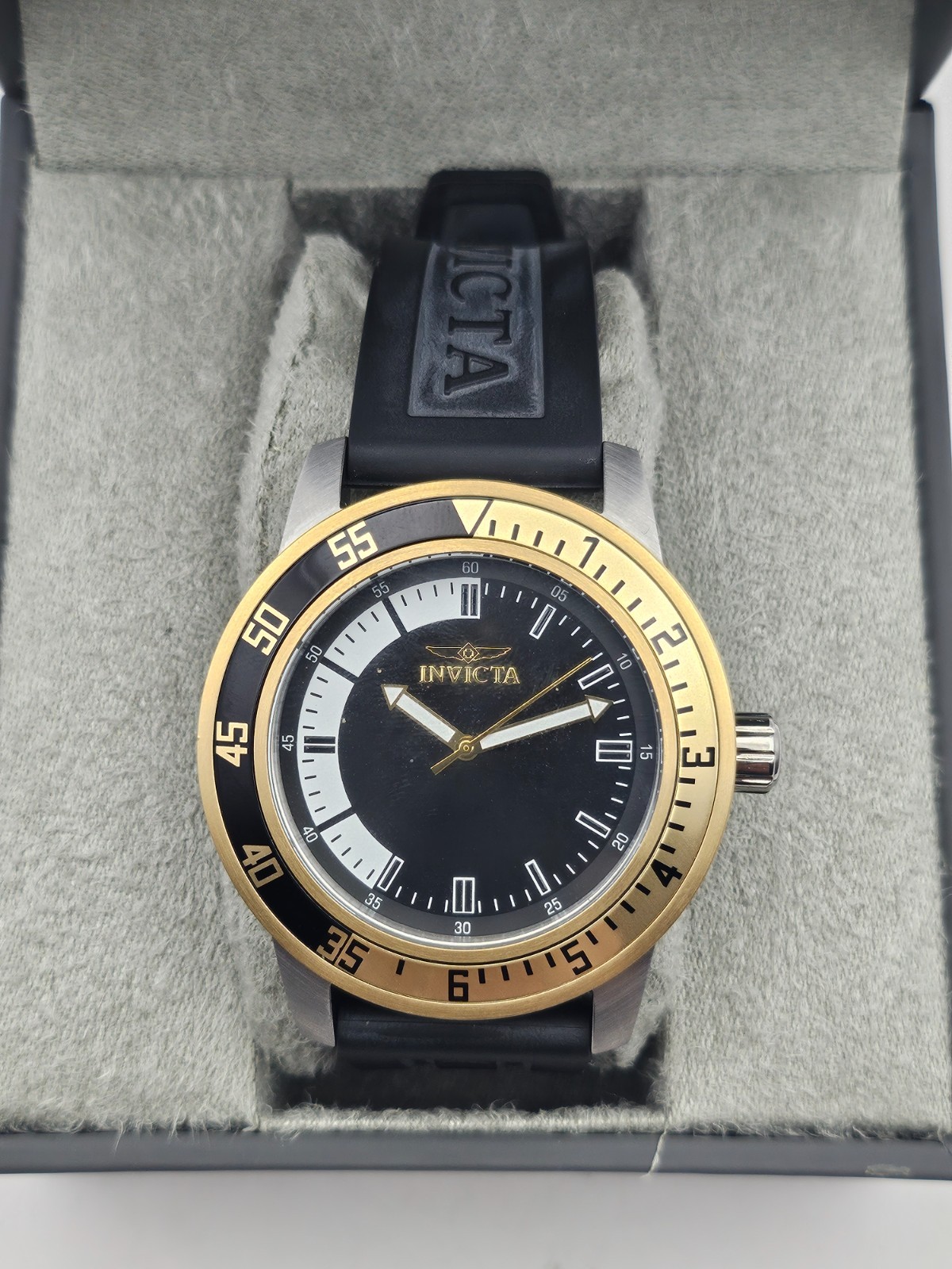 Invicta Men’s Specialty Black/Gold Watch Model 34097 New Battery with Box