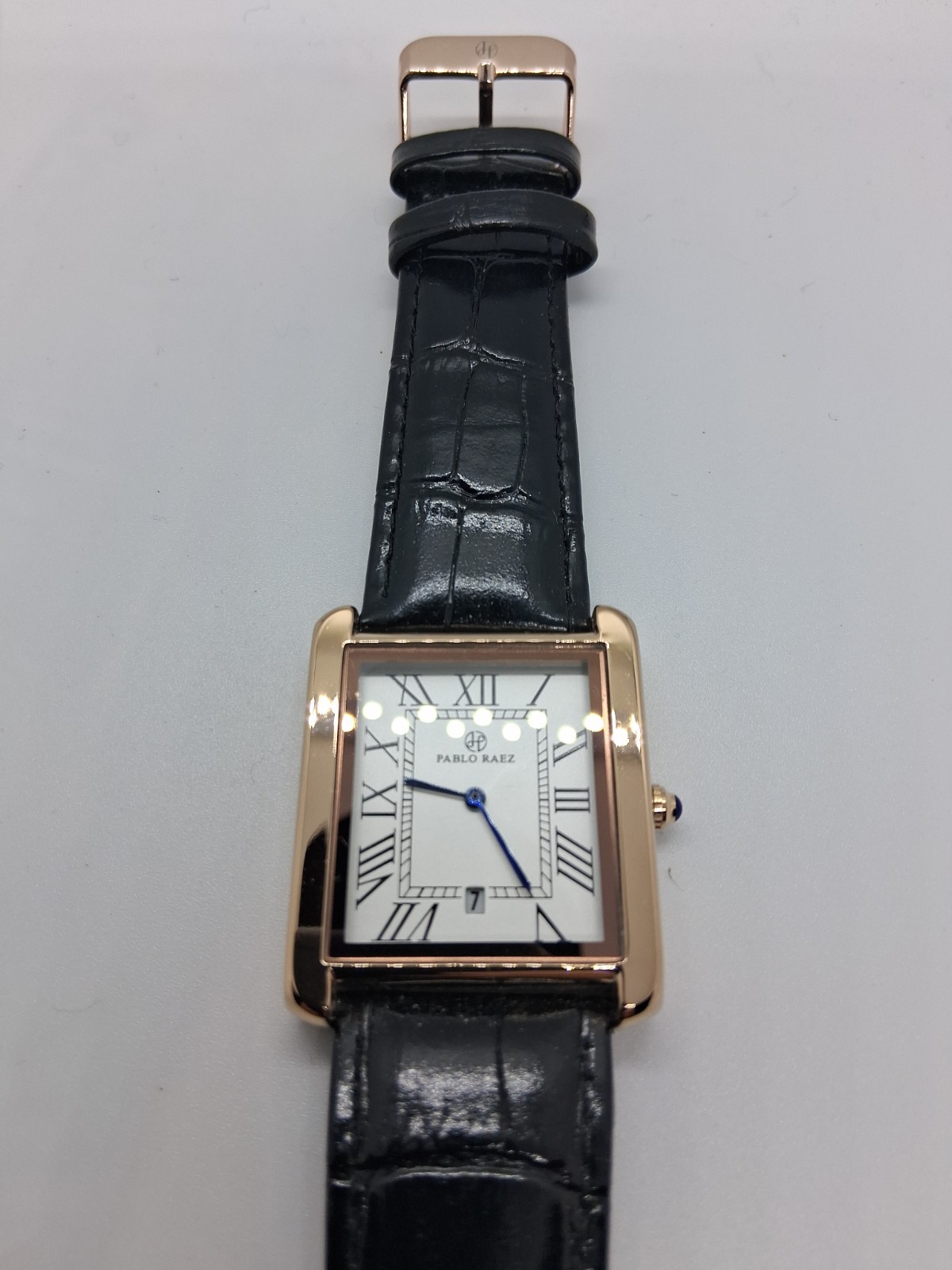 Pablo Raez Tank Black Leather Men’s Big Square Gold Tank Quartz Watch From USA