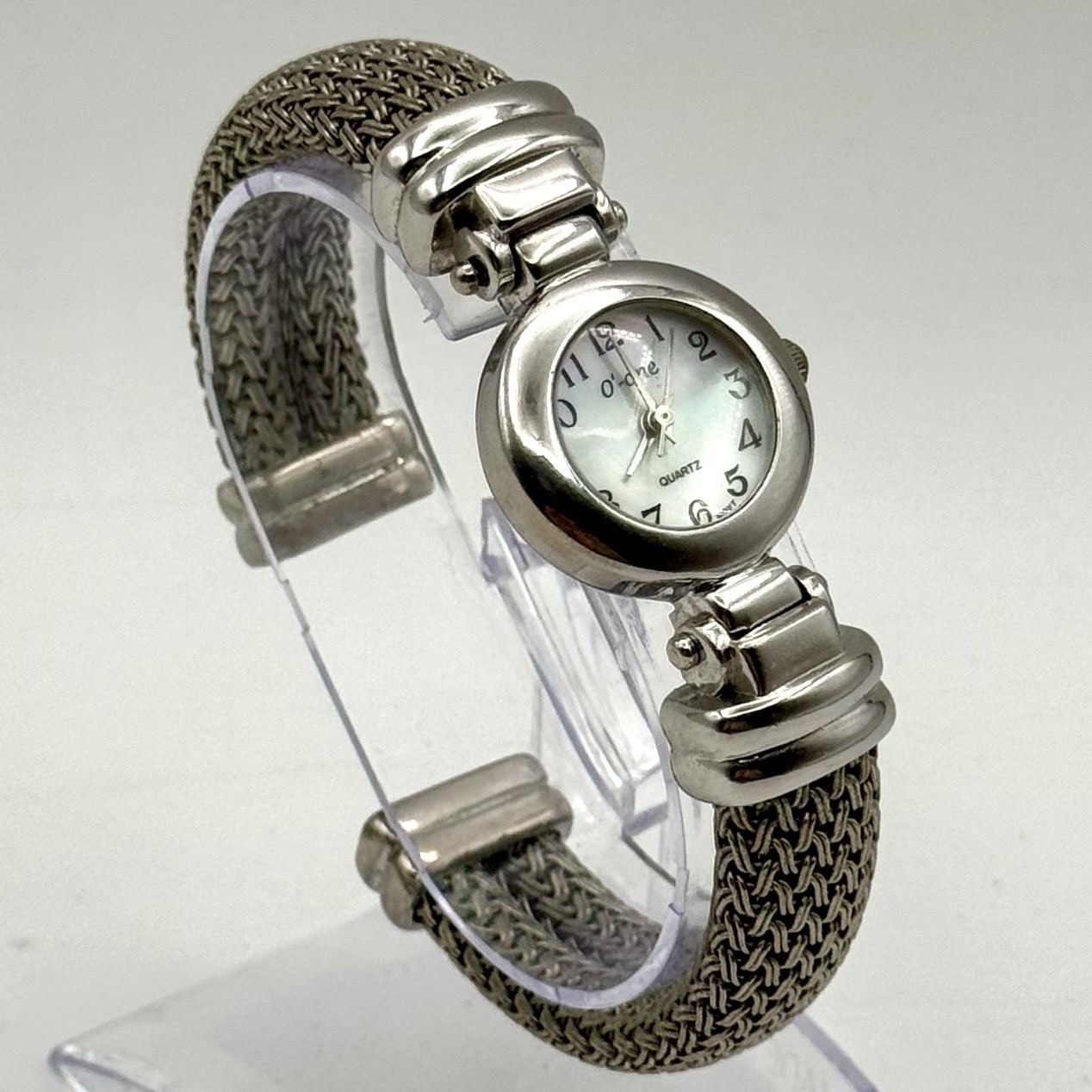 O’ -One Watch Silver Bangle Cuff MOP Dial Vintage Fashion Quartz Japan Movement