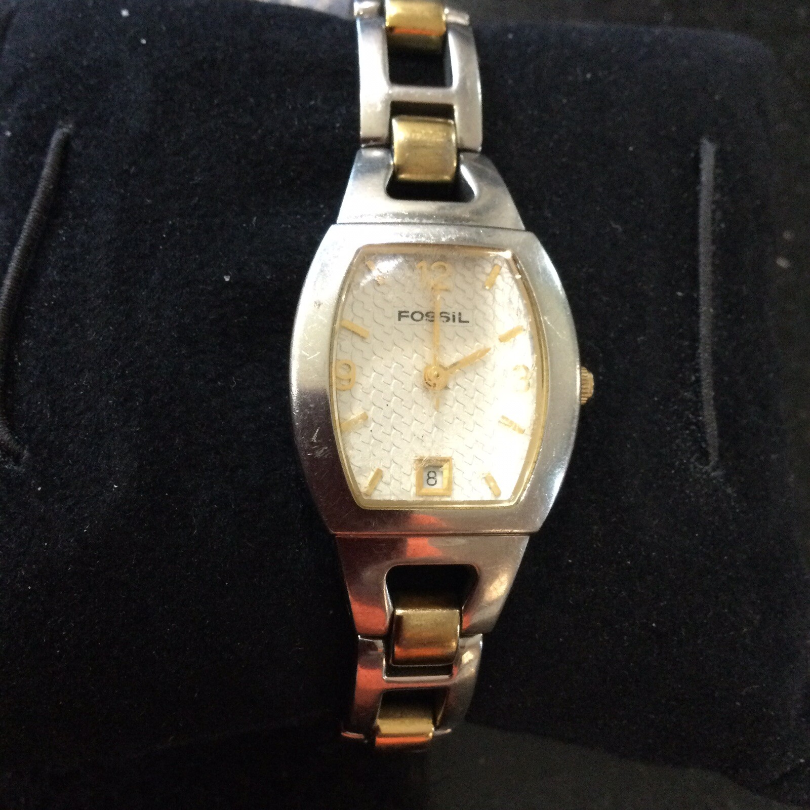 Ladies Fossil Silver Gold Tone Link Band Bracelet Analog Watch ES 9825