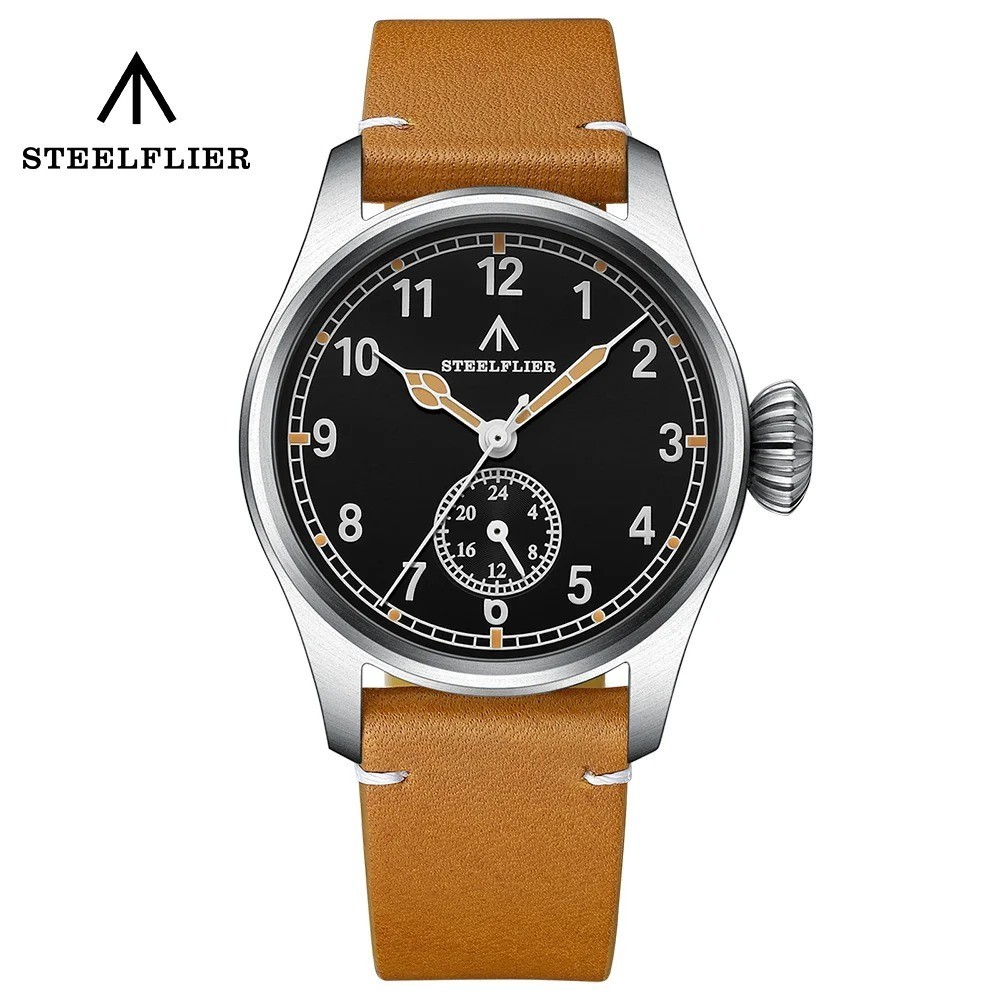 39MM STEELFLIER Pilot Quartz Men’s Watch Sapphire 200M Waterproof Leather NEW