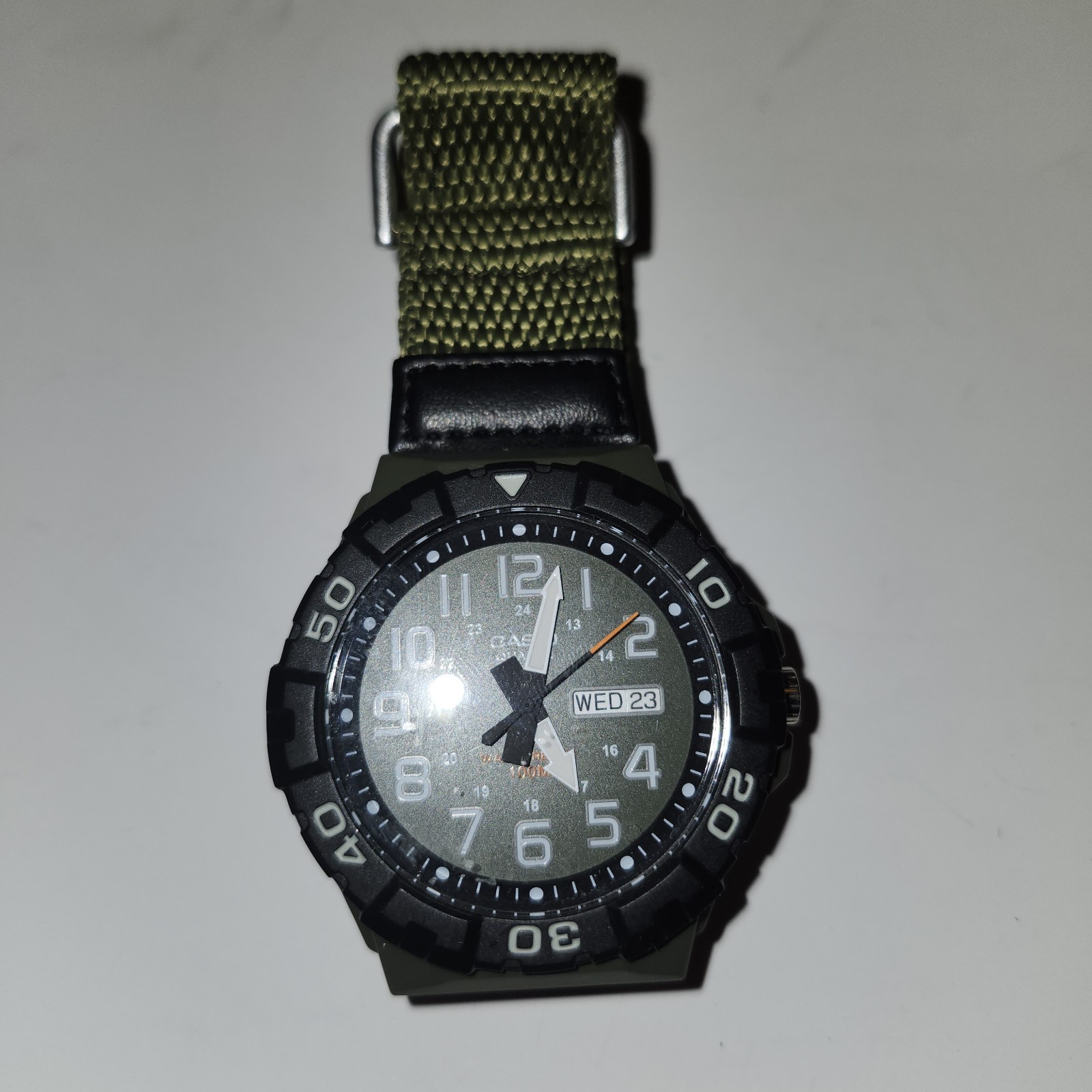 Casio Watch Men 52mm Black Brown Dial Day Date 5474 MRW-210H New Green+Black