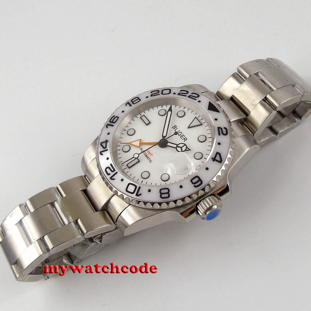40mm BLIGER White Dial Ceramic Bezel NH34A GMT Automatic Mens Watch Sapphire
