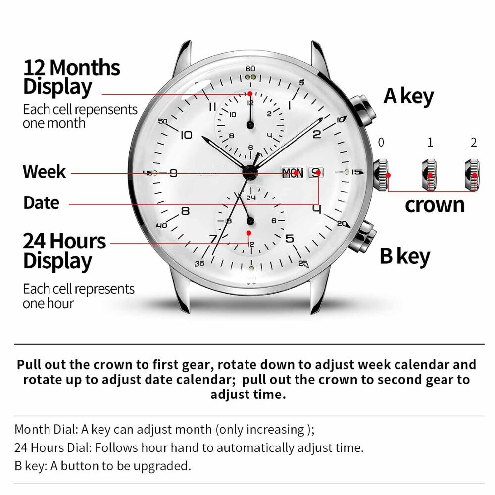Luobin Automatic Men’s Luxury Mechanical Watch 3 Bar Hour Date Month Multi Dials