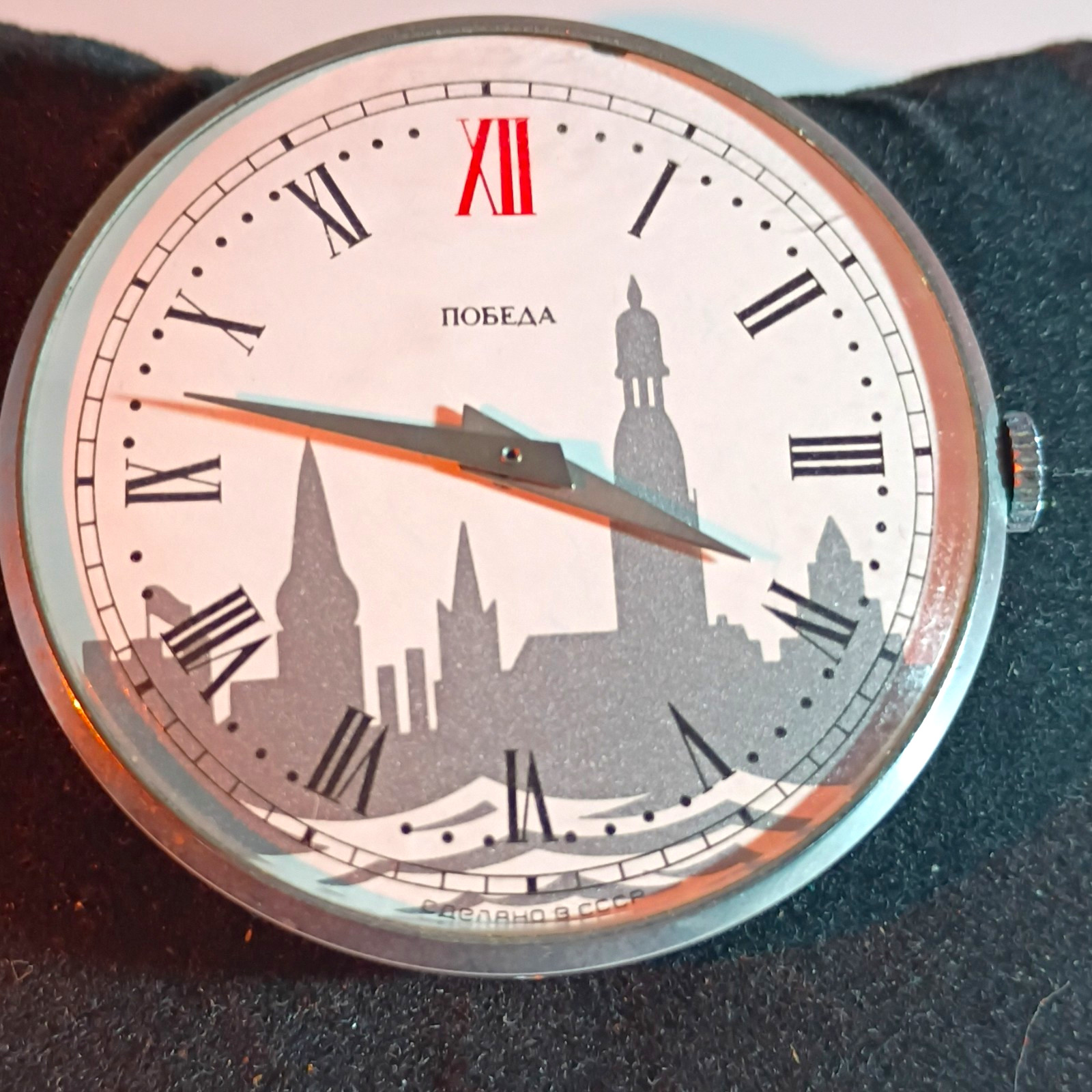 Pobeda Vintage Manual Mechanical Watch Roman Dial Skyline White 36-39mm Steel