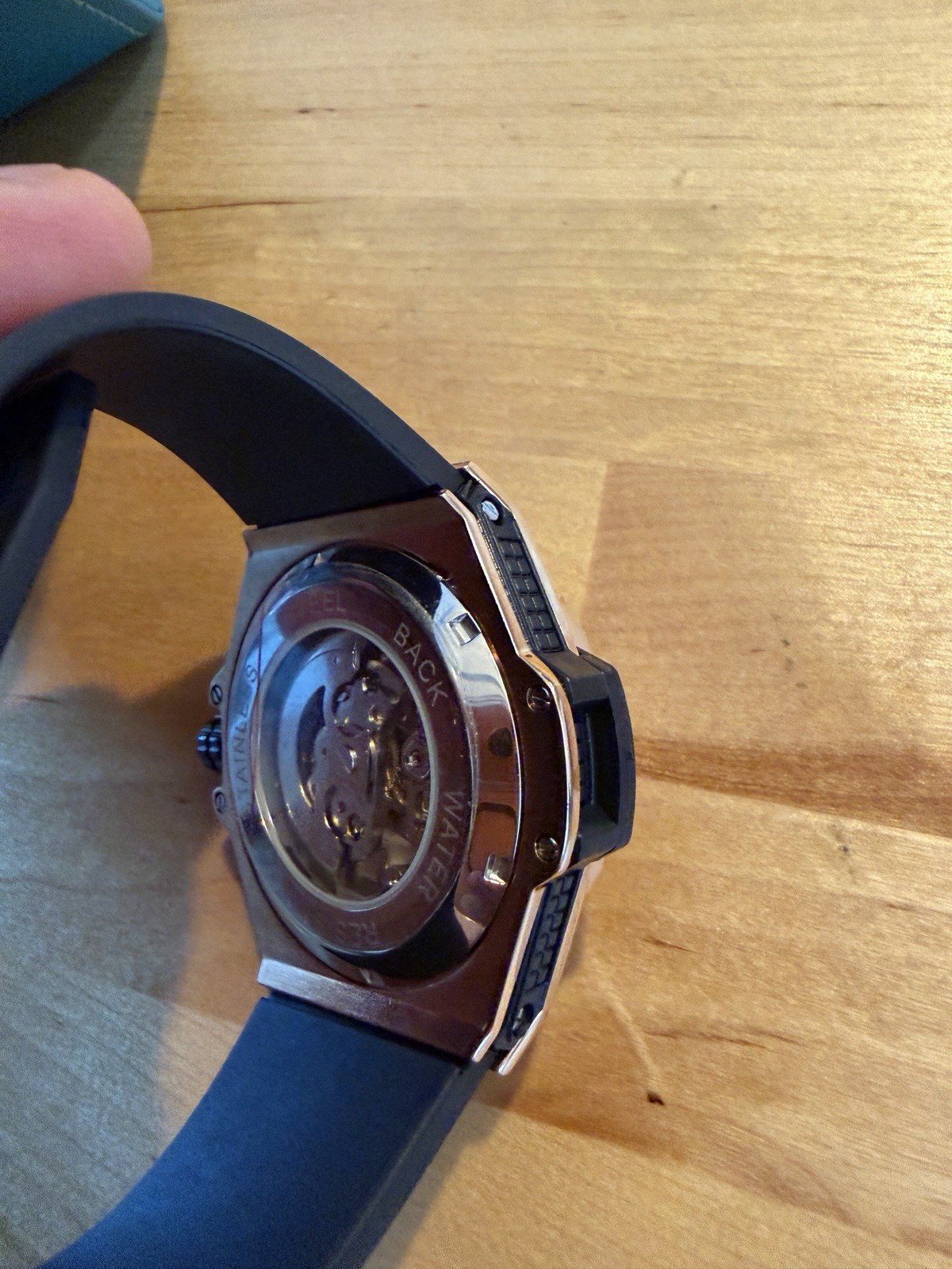 BIBI Automatic Skeleton Watch Rose Gold SS Case Black Rubber Band, Box
