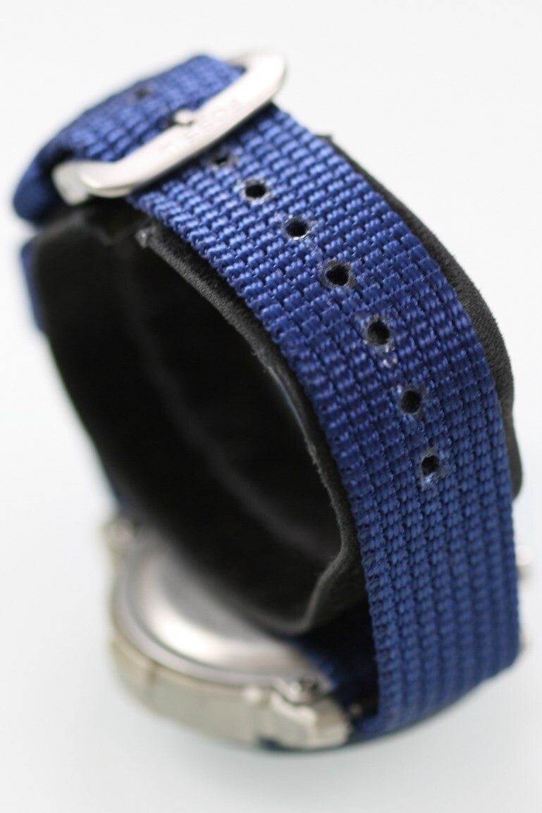 Casio Watch Men Gray Plastic 50m Nylon Blue Batt Light Alarm Chron Date Quartz