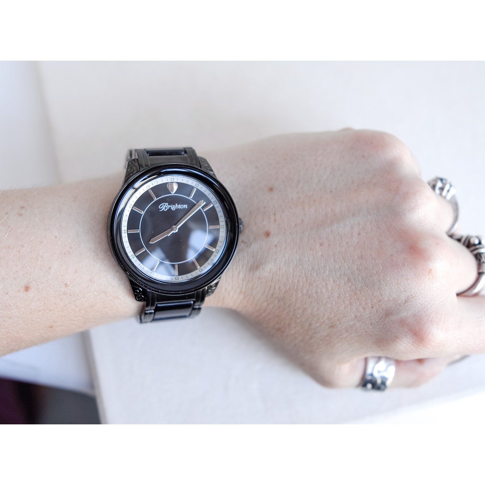 Brighton Carpinteria Chunky Wide Watch Dark Bronze Black Acrylic Fold Over Clasp