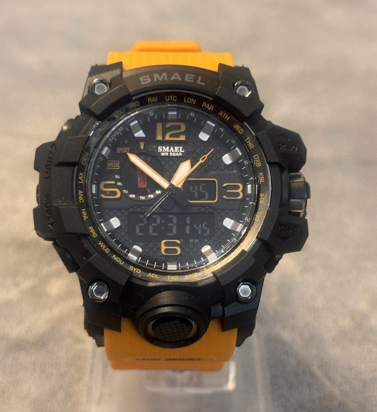 SMAEL Sport Analog/Digital Quartz Alarm Dual Time 50m Black/Orange 54mm