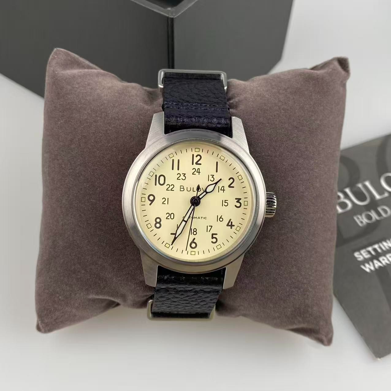 Bulova Hack Watch 96A246 Ivory Dial Leather Strap Men’s Automatic Watch 38 mm