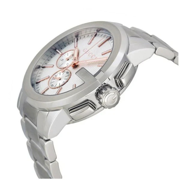 Gucci G Chronograph Silver Dial Silver Strap Watch For Men – Model # YA101201