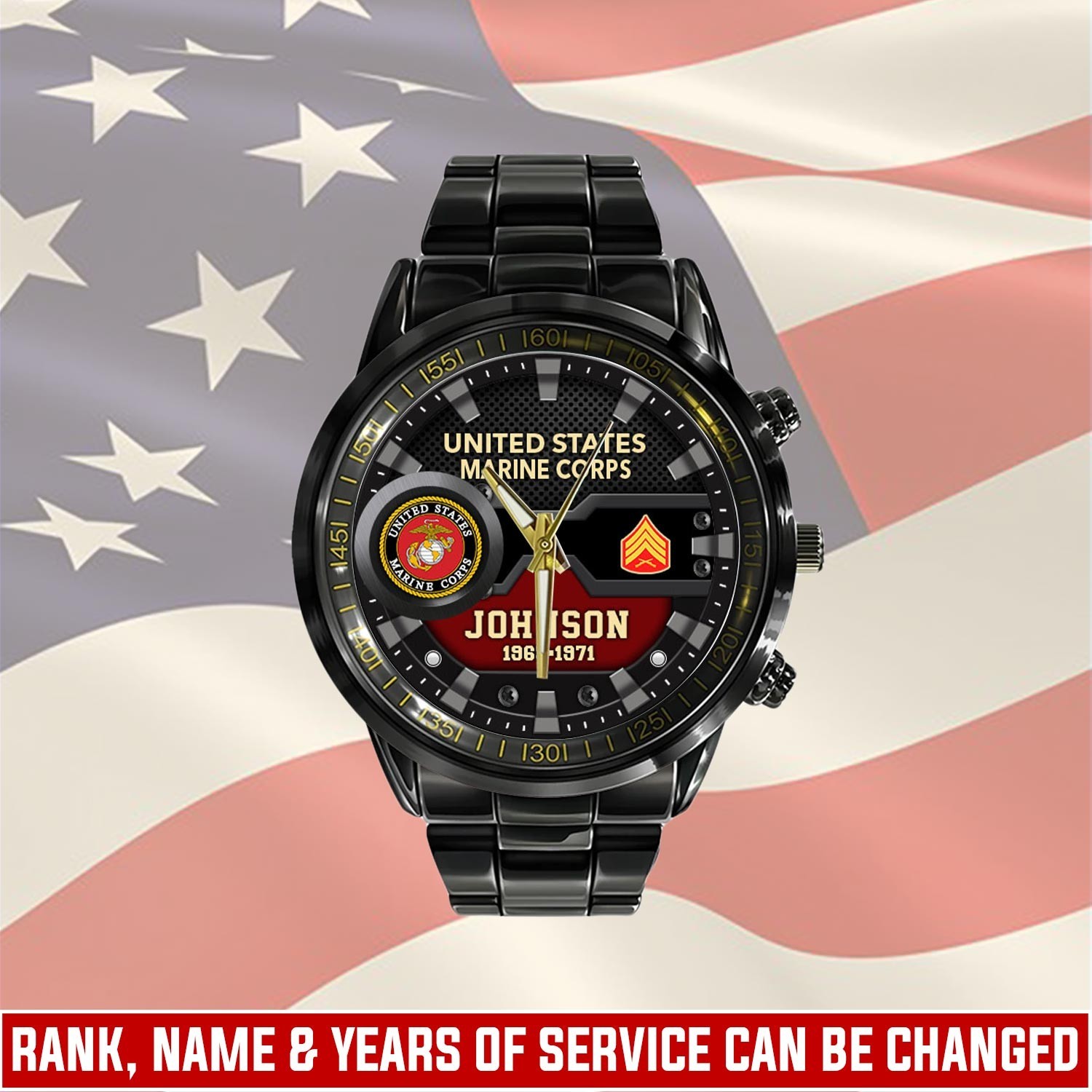 US Marine Corps, E 4 Marines Corporal – Black Stainless Steel Watch