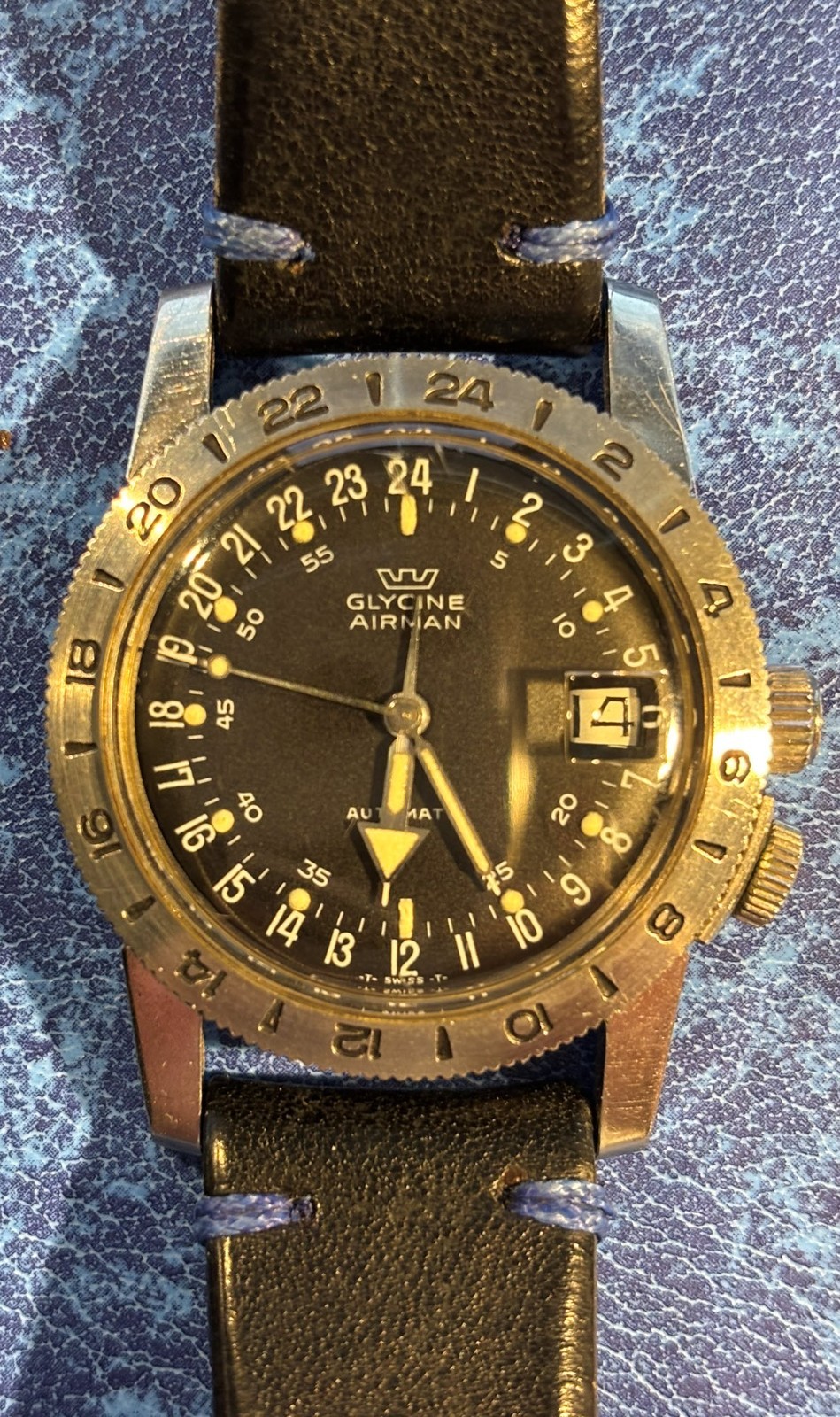 1968 36mm SS Glycine Airman Automatic GMT Watch with hacking pin (case 323.1119)