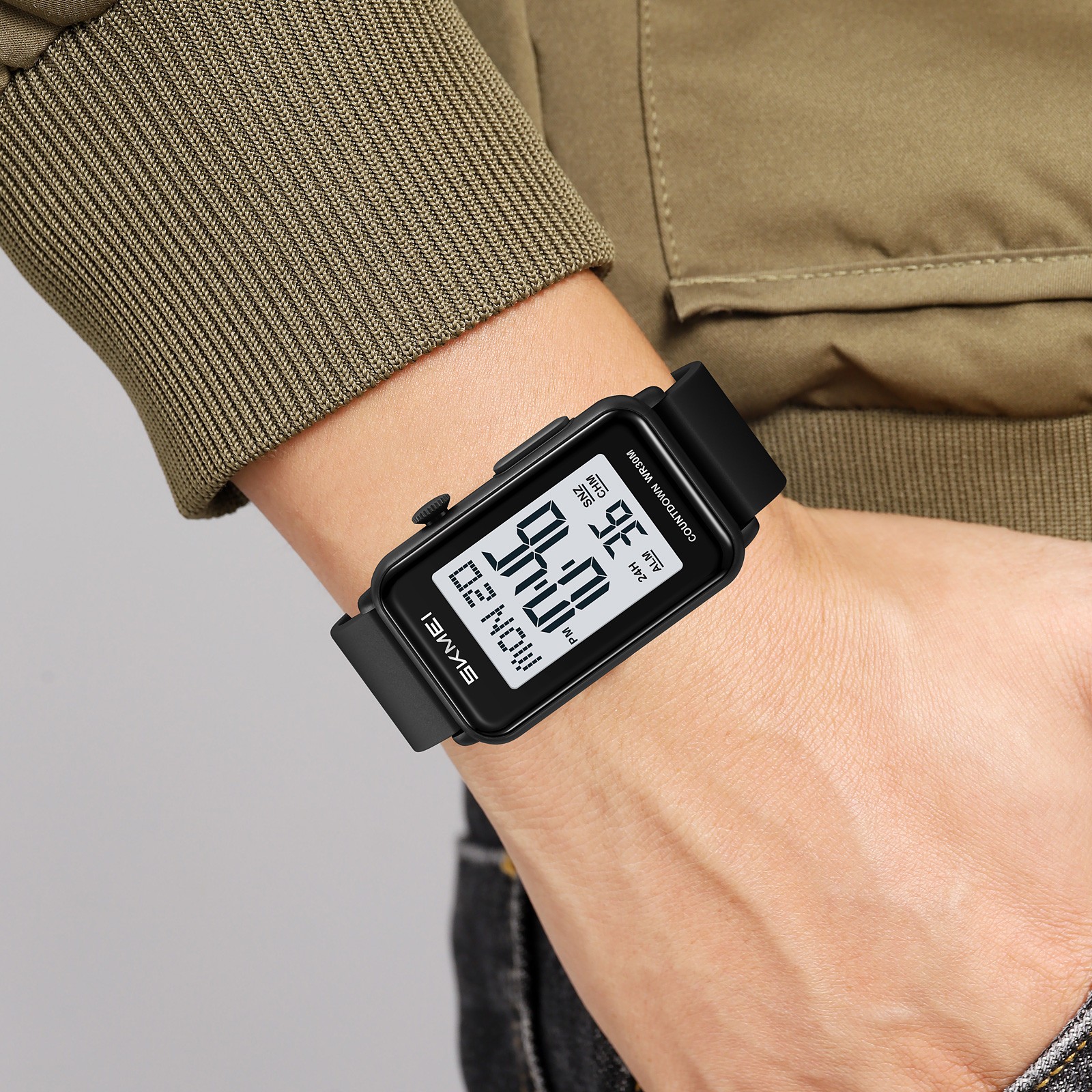 SKMEI Men Rectangle Watch LED Countdown Wristwatch Boys Girl Digital Sport Watch