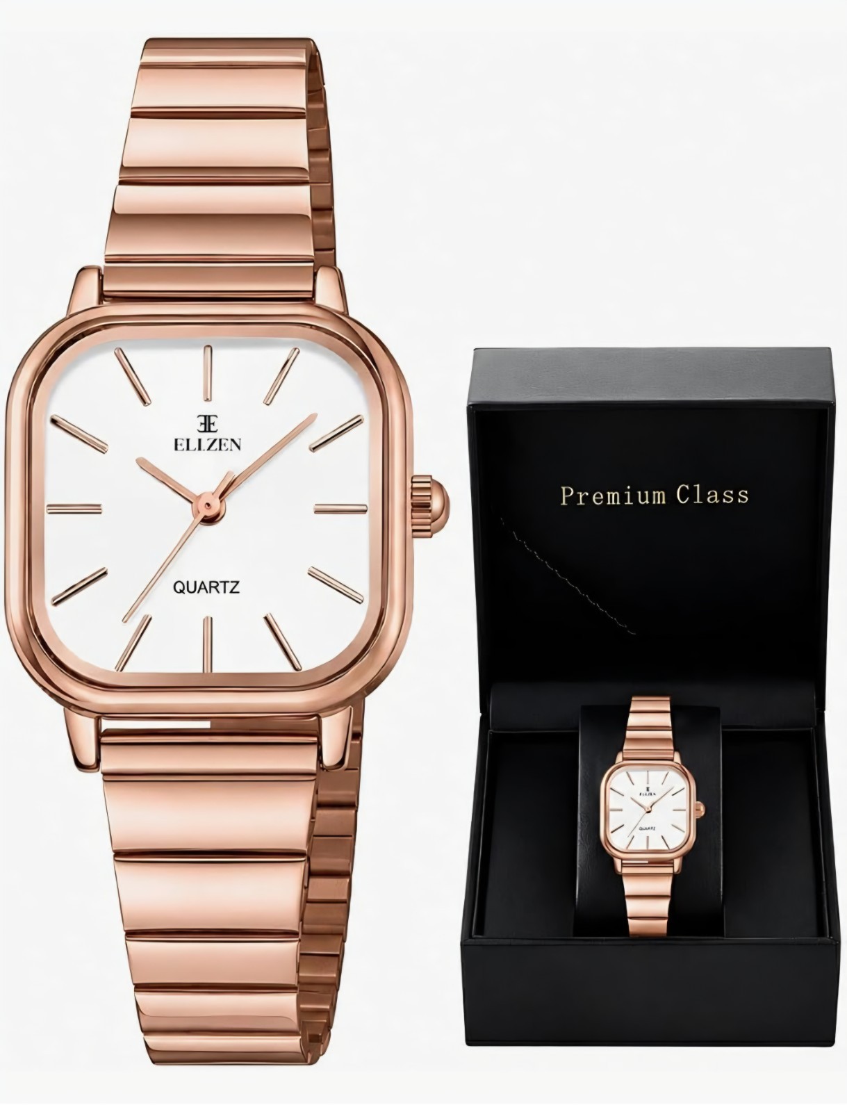 Ellzen Women’s Watch Elegant Rose Gold Tone Minimalist Dial, NIB