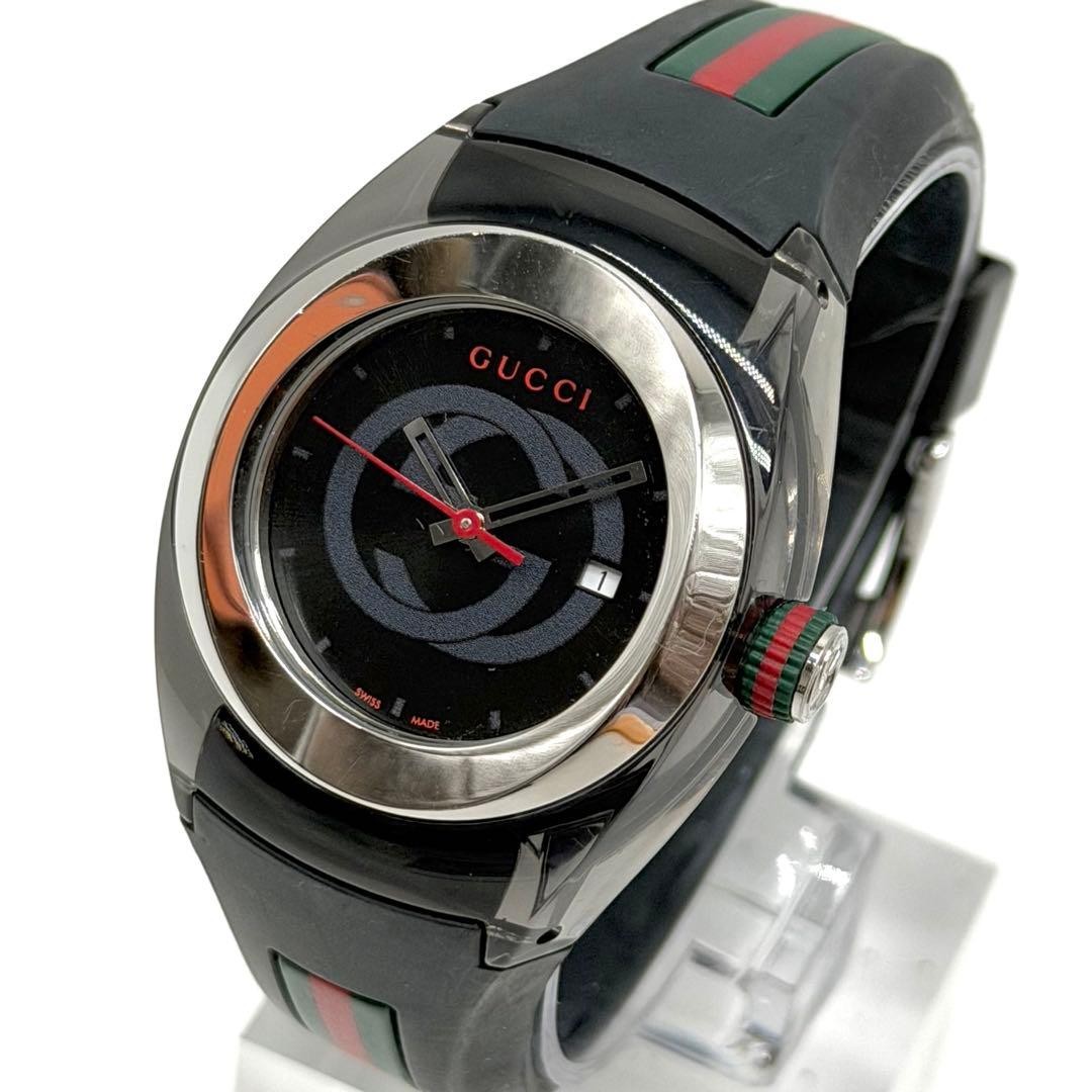 Working GUCCI Think 137.3 Sherry Line Rubber Black Watch Date