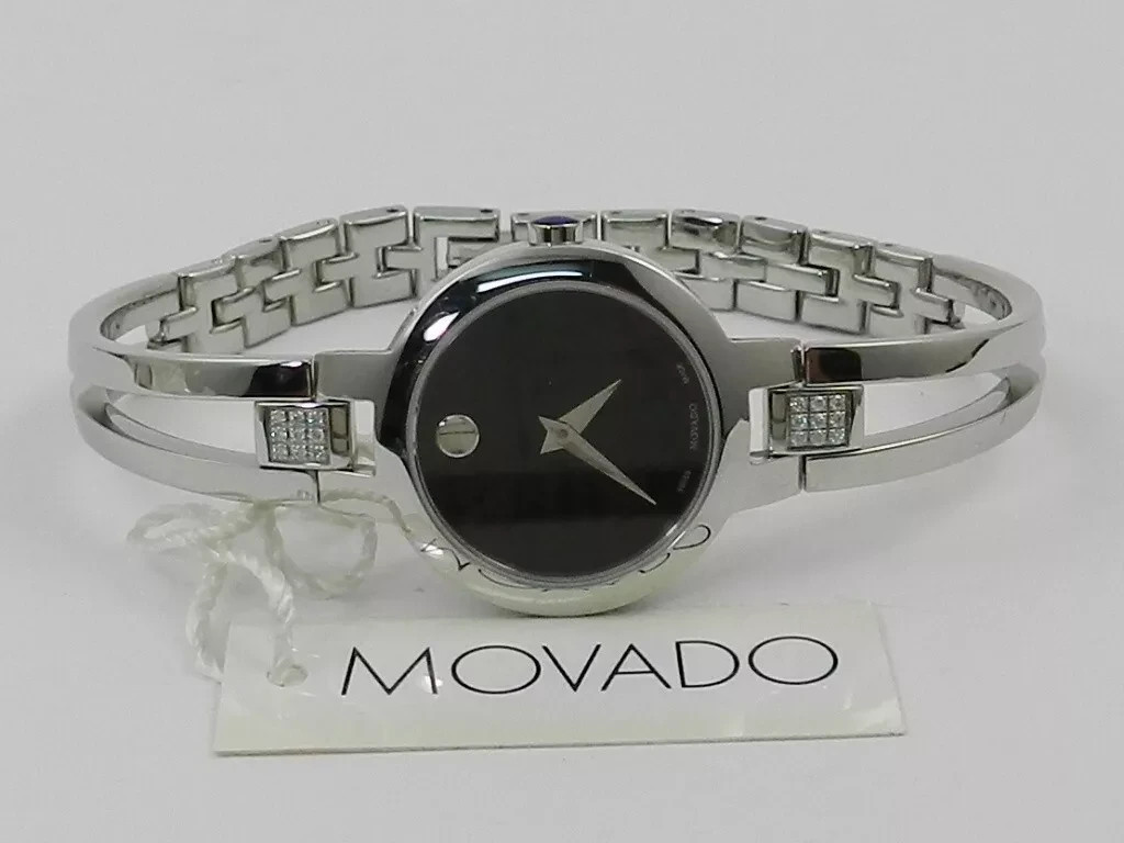 Movado Women’s Swiss Amorosa Diamond-Accent Stainless Steel Bangle Watch NO BOX