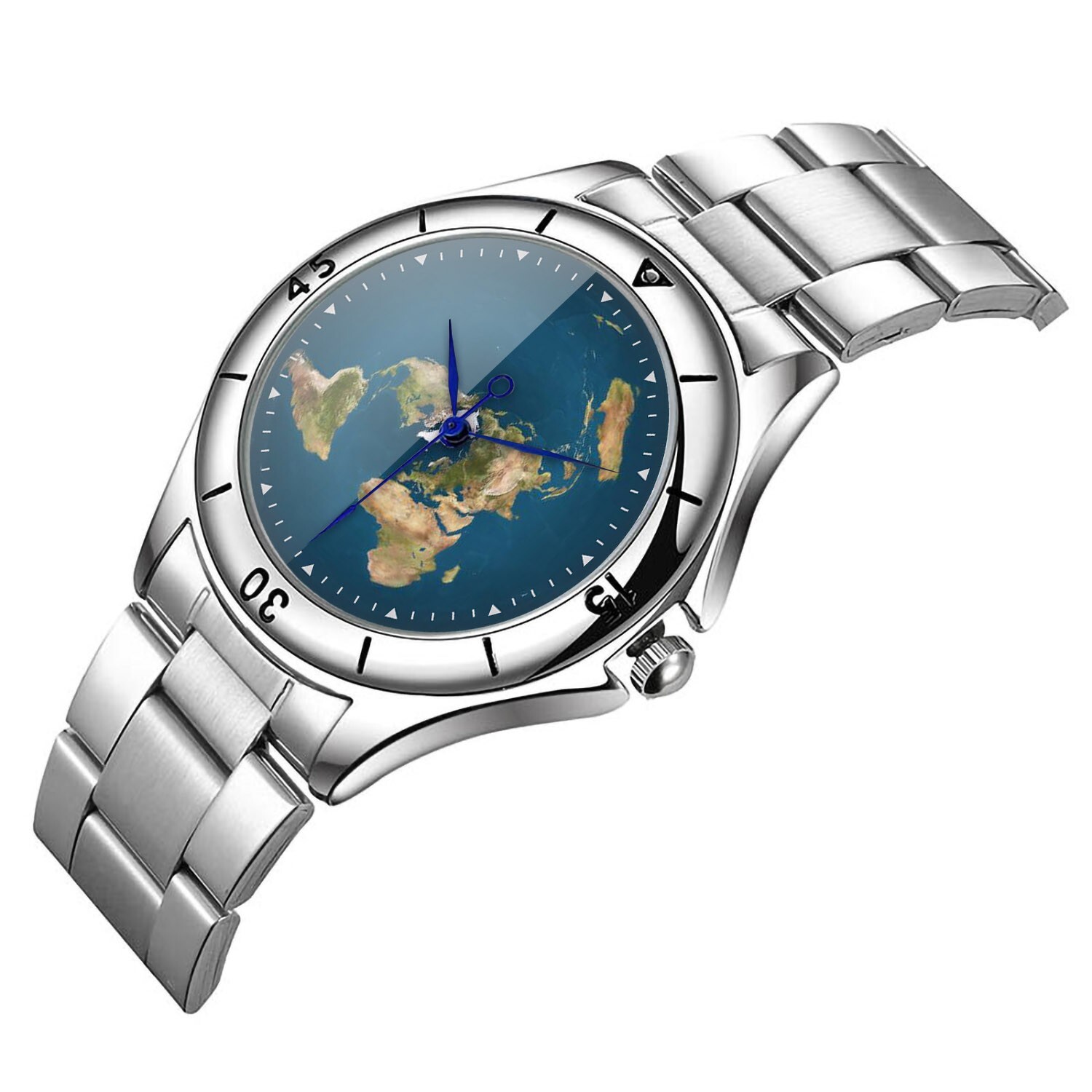 Flat Earth Map Metal Watch, Unique Globe Design, World Explorer Unisex Gift