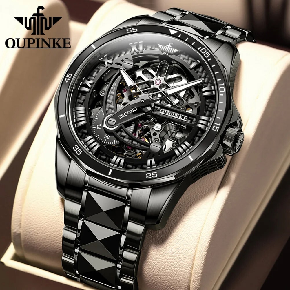 Automatic Mechanical Watch Skeleton Waterproof Luxury Steel Men Men’s Strap