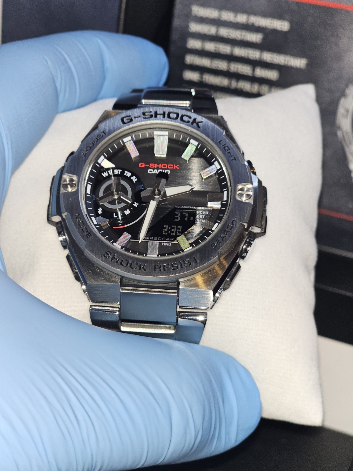 Casio G-SHOCK GSTB500 Bluetooth Tough Solar 200m SS Watch Silver w/ Box