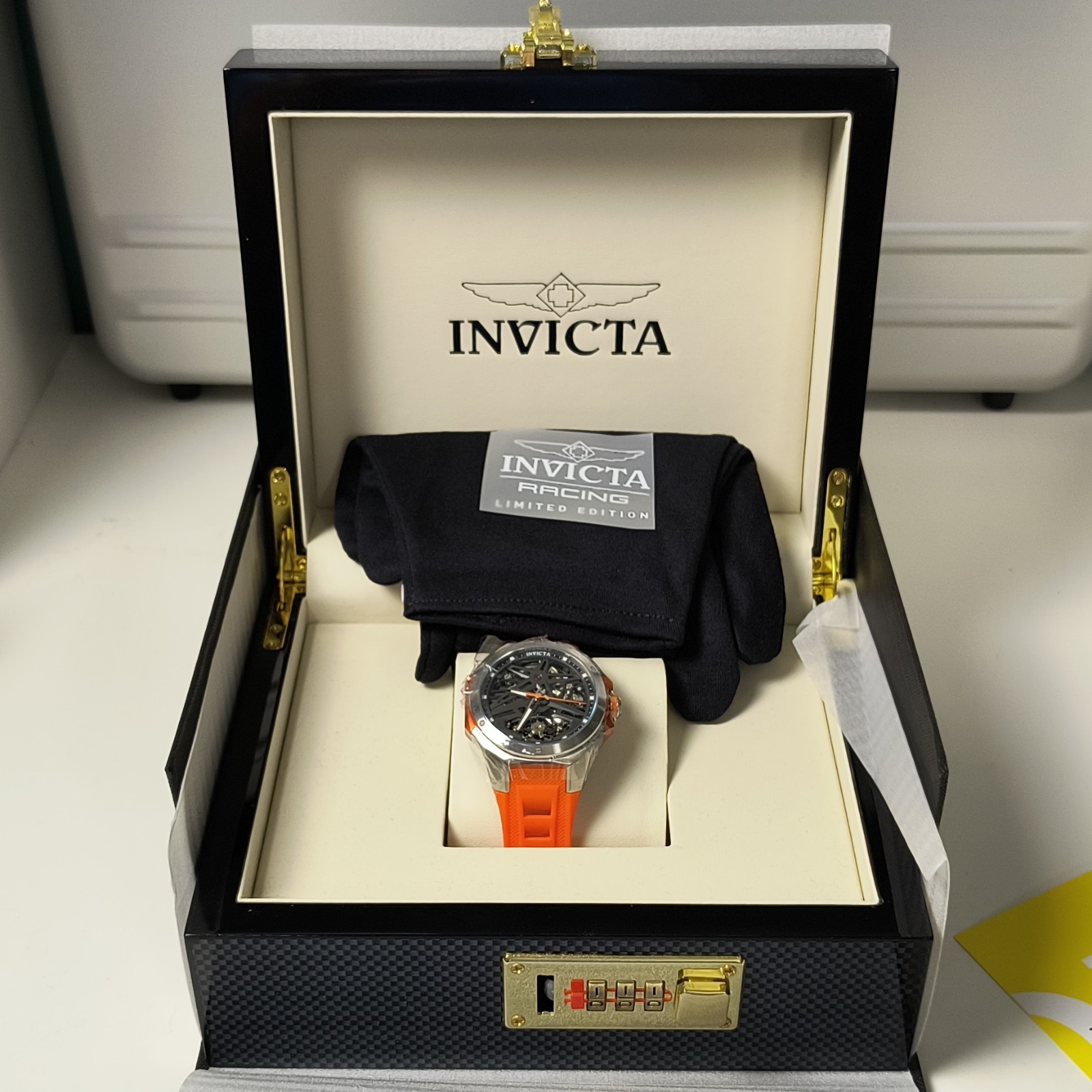 Invicta Celestial Adamastre Skeleton Automatic Orange Silicone Strap Carbon Box
