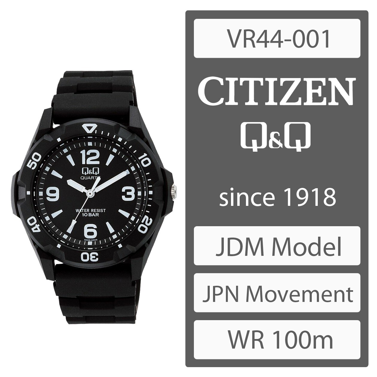 CITIZEN Q&Q VR44-001 Sport Watch Water Resistant 100m (10ATM) JDM Model
