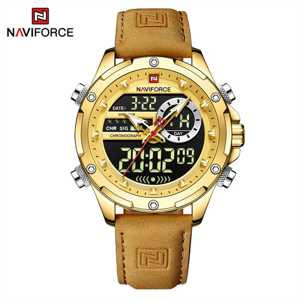 NAVIFORCE Men Digital Watch Chronograph Quartz Wristwatch LED Alarm Sport Watch