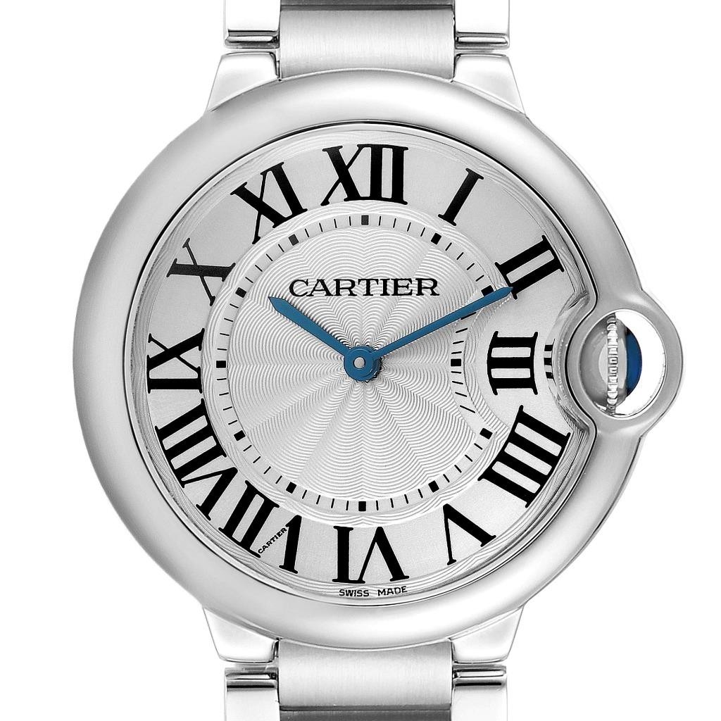 Cartier Ballon Bleu 36mm Silver Dial Steel Mens Watch W69011Z4