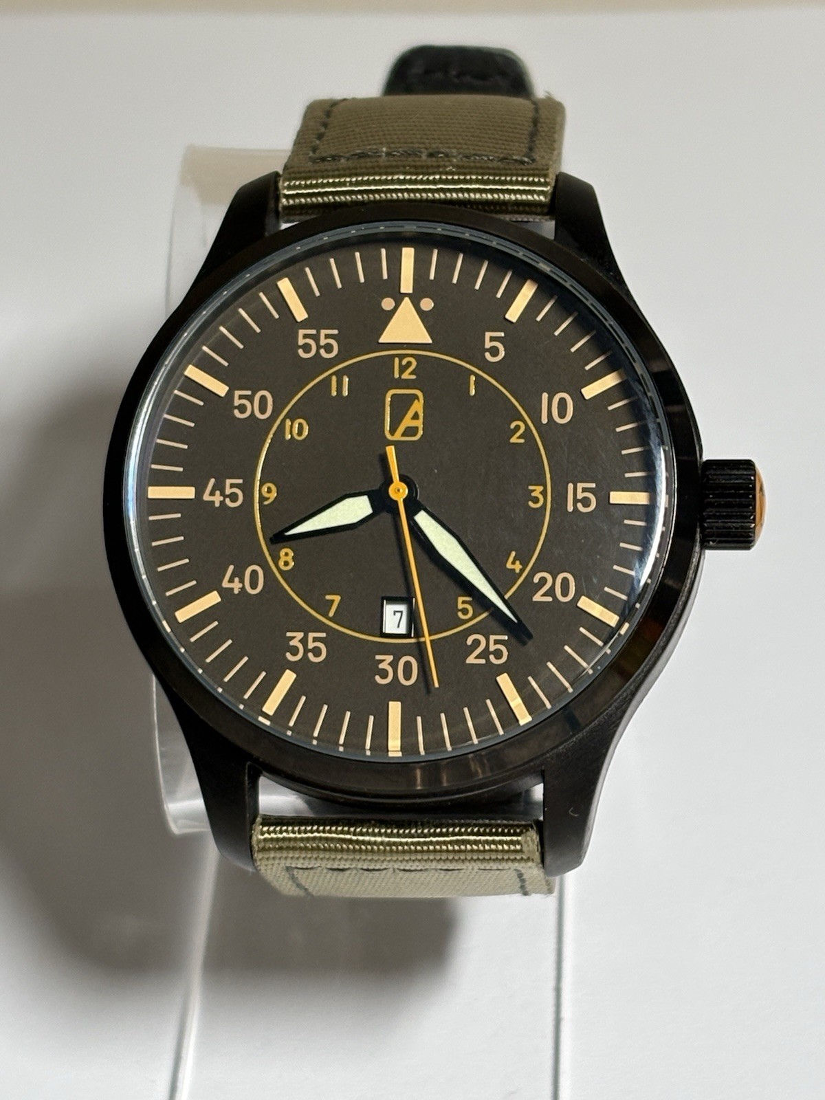 Alpha Outpost Chronos Pilot Aviator Wristwatch Dark Brown Dial Khaki Nylon Strap