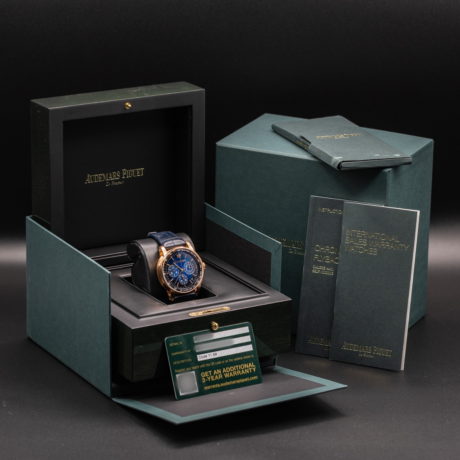Audemars Piguet Code 11.59 18K Rose Gold Chronograph Blue Men’s Watch 26393OR